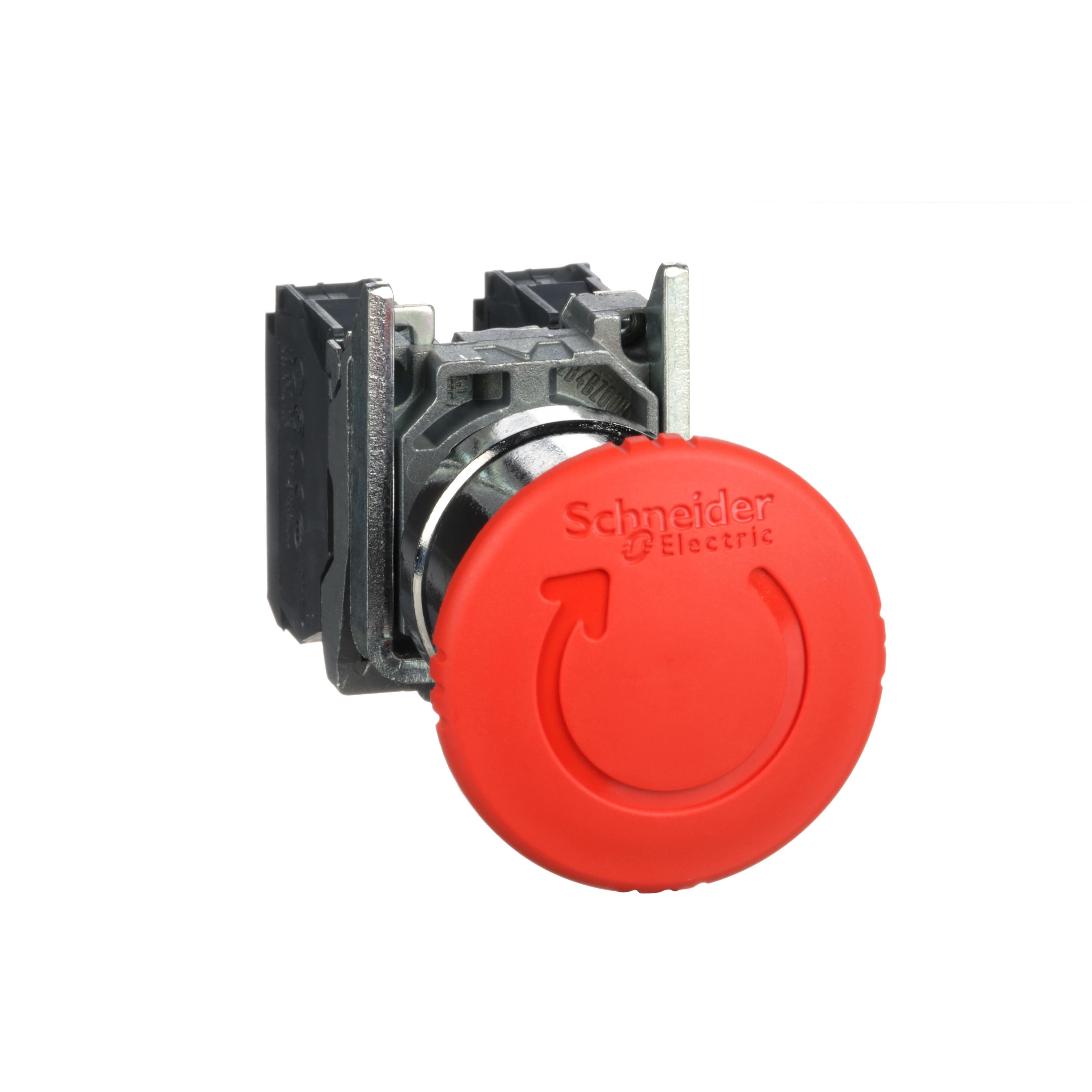 Schneider Electric Harmony™ Square D™ XB4BS8445 Non-Illuminated Pushbutton With Positive Opening, 22 mm, 1NO-1NC Contact, Red