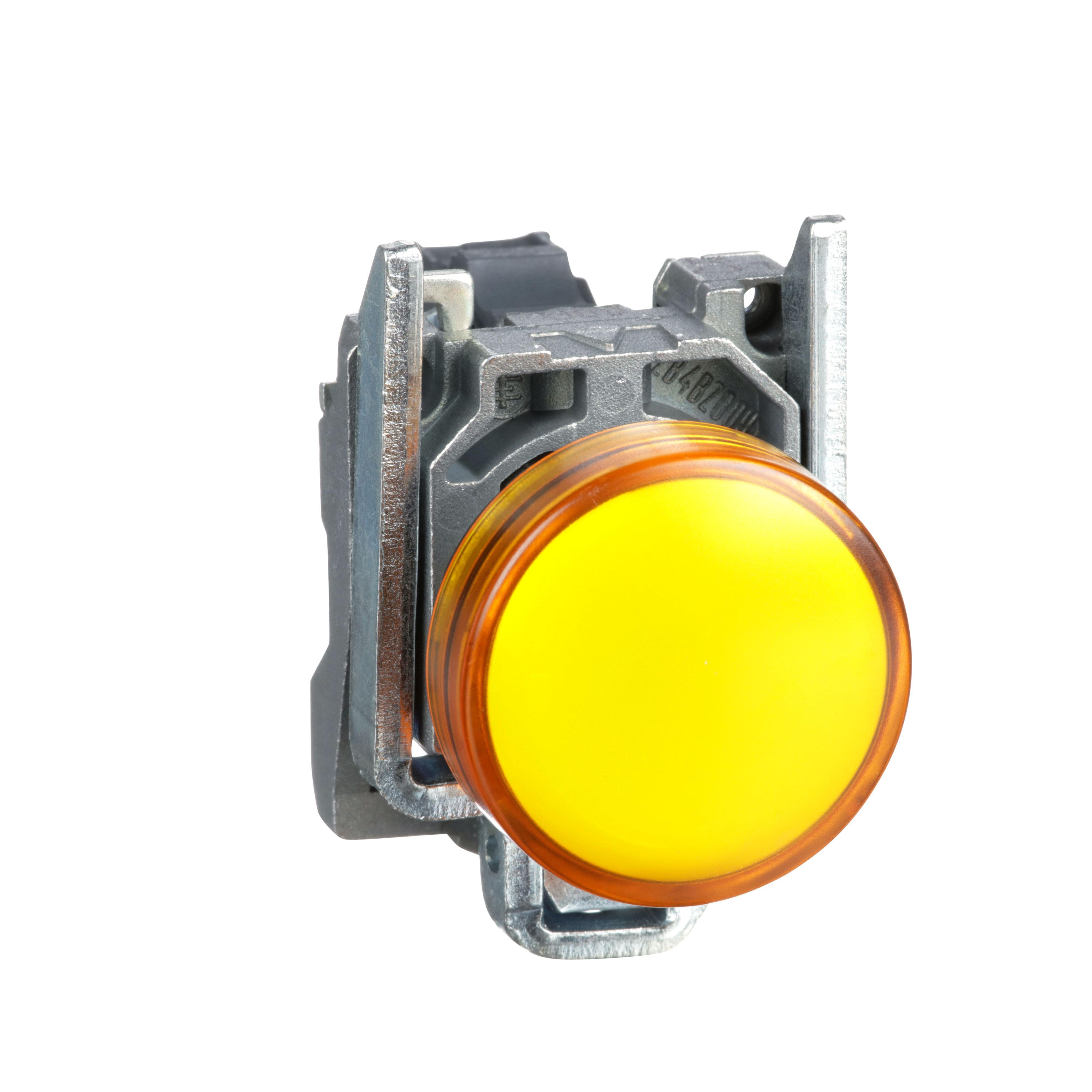 Schneider Electric XB4BVG5 XB4 Complete Pilot Light, 110 to 120 V AC/DC, 14 mA, Plain/Protected Lens, Panel Mounting