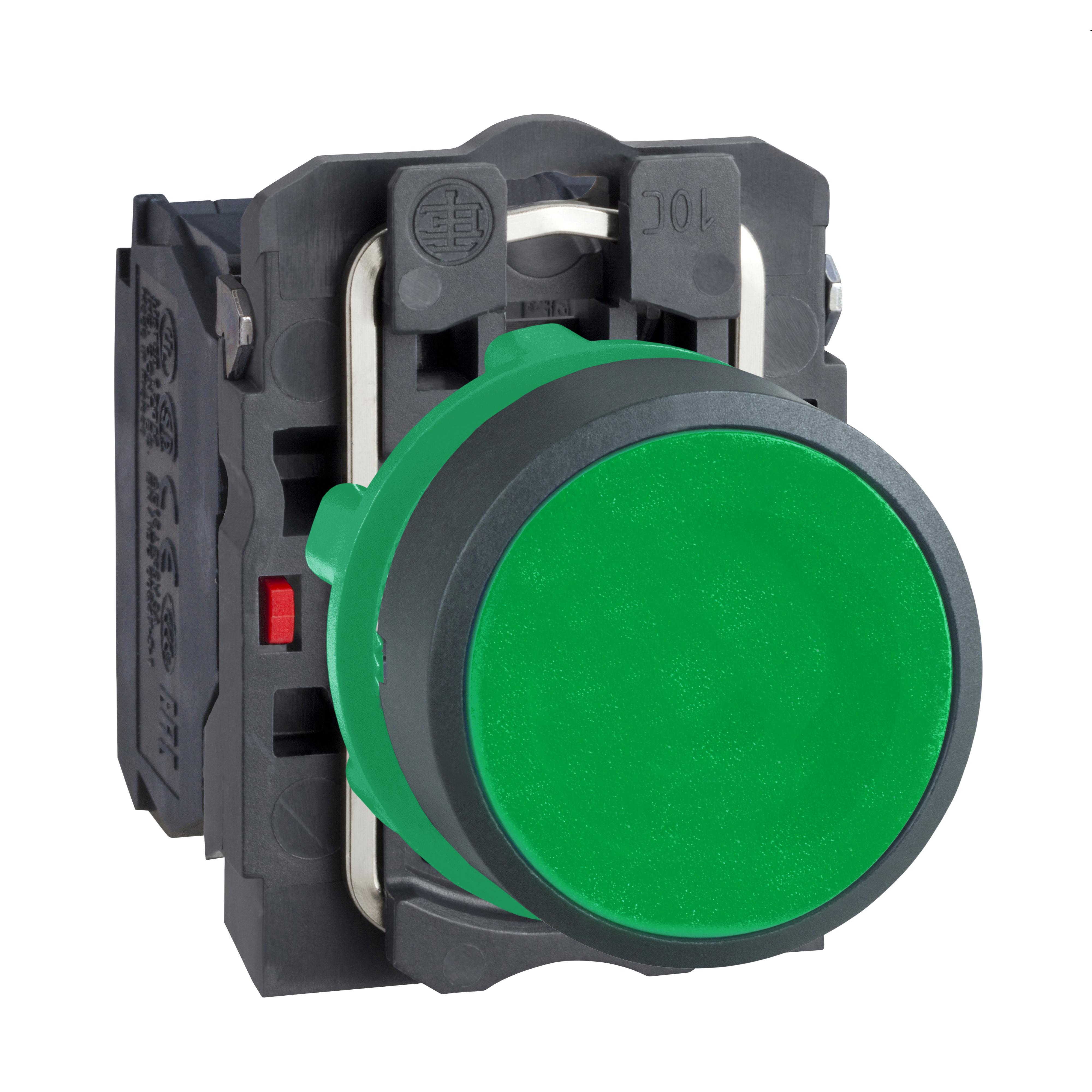 Schneider Electric Harmony™ Square D™ XB5AA35 Non-Illuminated Pushbutton With Block, 22 mm, 1NO-1NC Contact, Flush Operator, Green