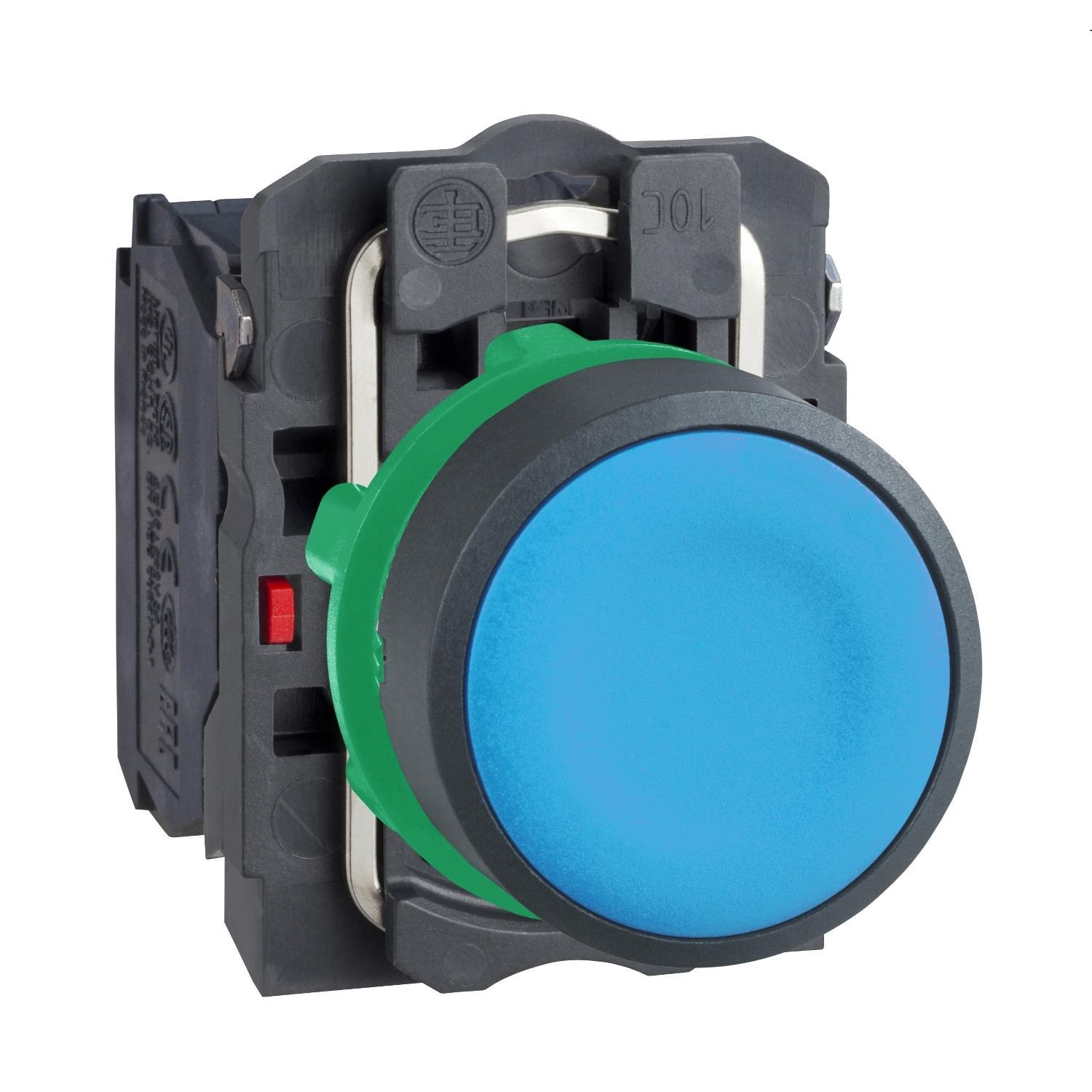 Schneider Electric Harmony™ Square D™ XB5AA65 Unmarked Non-Illuminated Pushbutton, 22 mm, 1NO-1NC Contact, Slow Break Contact, Blue