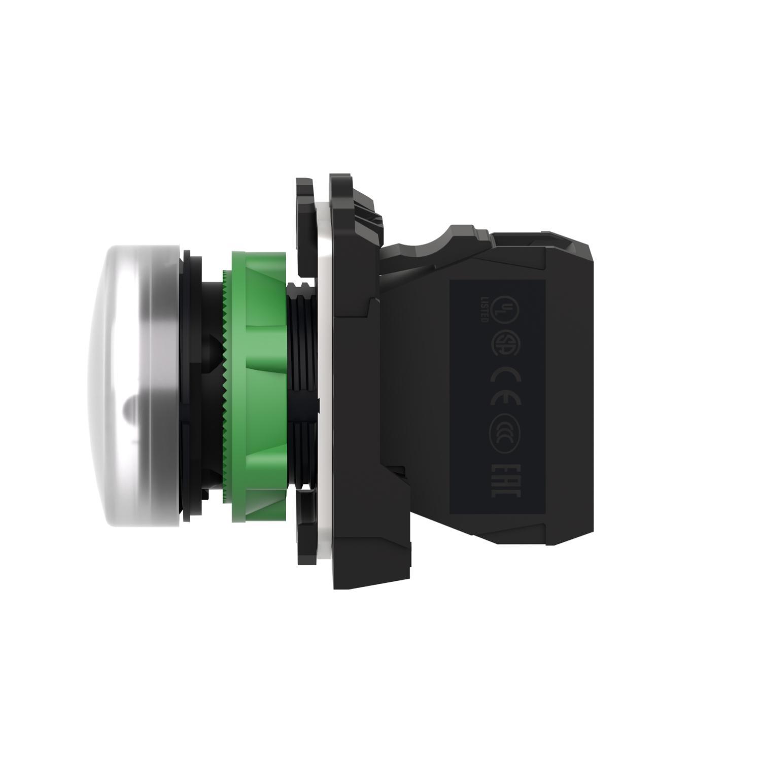 Schneider Electric XB5AVG1 XB5 Complete Pilot Light, 48 V AC/120 V DC, 14 mA, Plain Lens, Panel Mounting