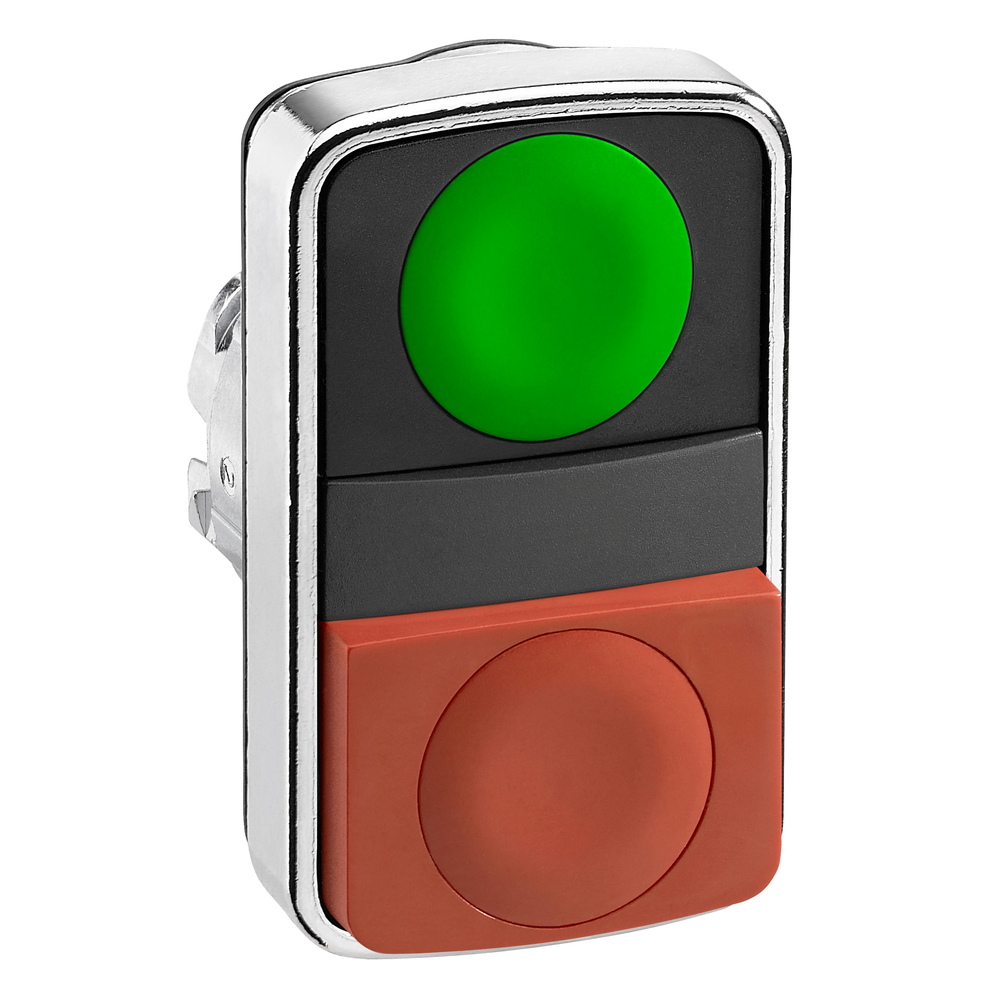 Schneider Electric Harmony™ ZB4BL7340 Double Flush Projecting Momentary Non-Illuminated Standard Unmarked Pushbutton Head, 22 mm, Rectangle Shape, Metal, Green/Red