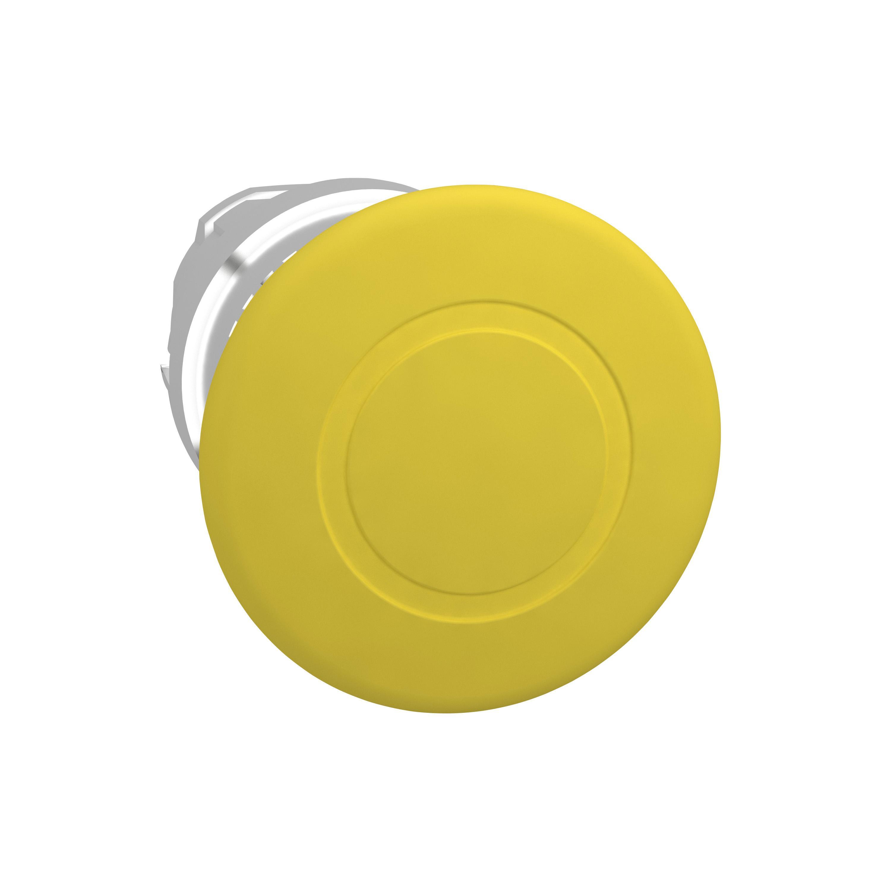 Schneider Electric Harmony™ Square D™ ZB4BT5 Mushroom Non-Illuminated Push-Pull Latching Standard Unmarked Pushbutton Head, 22 mm, Round Shape, Chromium Plated Metal, Yellow