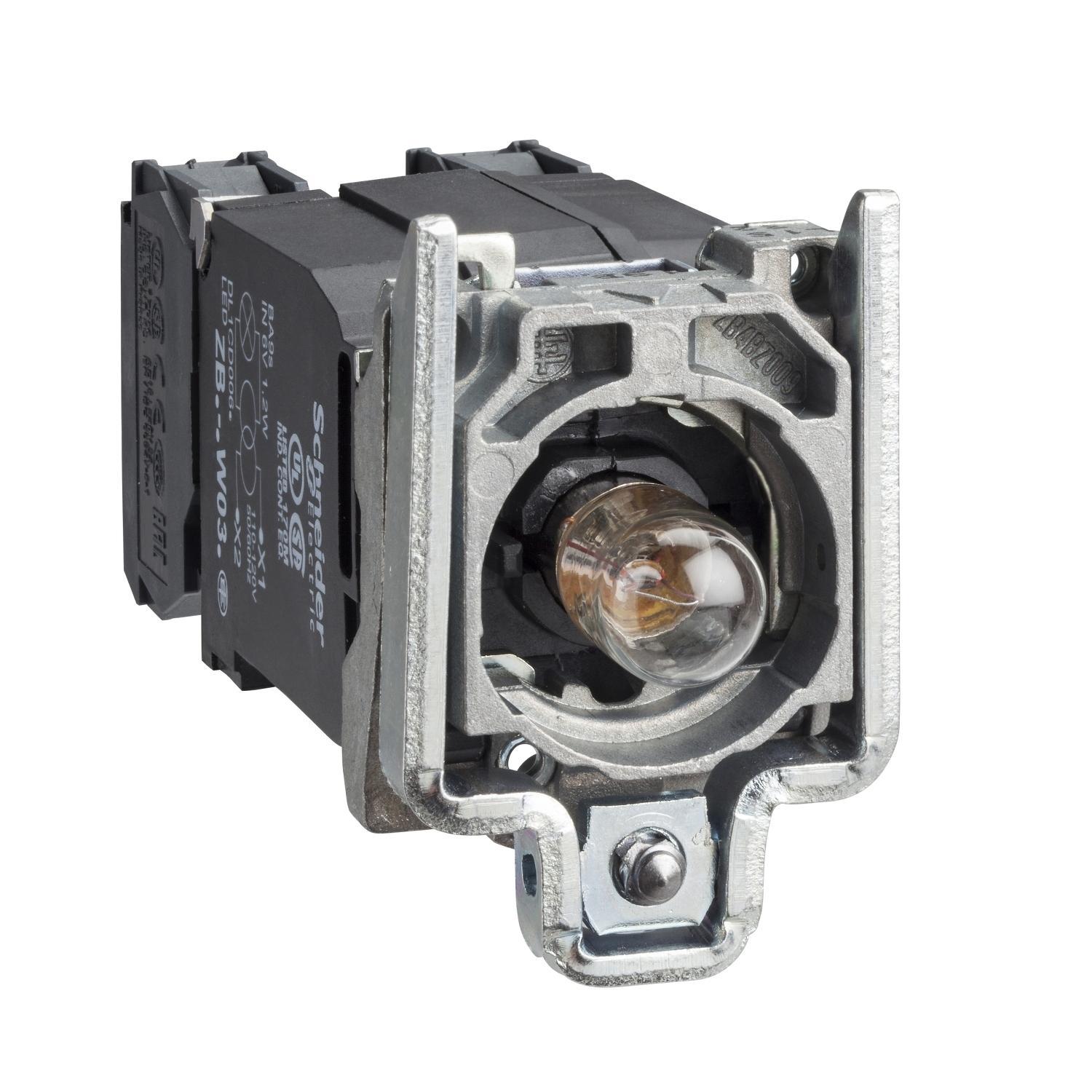 Schneider Electric Harmony™ ZB4BW035 Slow Break Standard Complete Body/Light Block/Contact Assembly, 22 mm Dia, Incandescent Lamp, 110 to 120 V AC, Screw Clamp Terminal