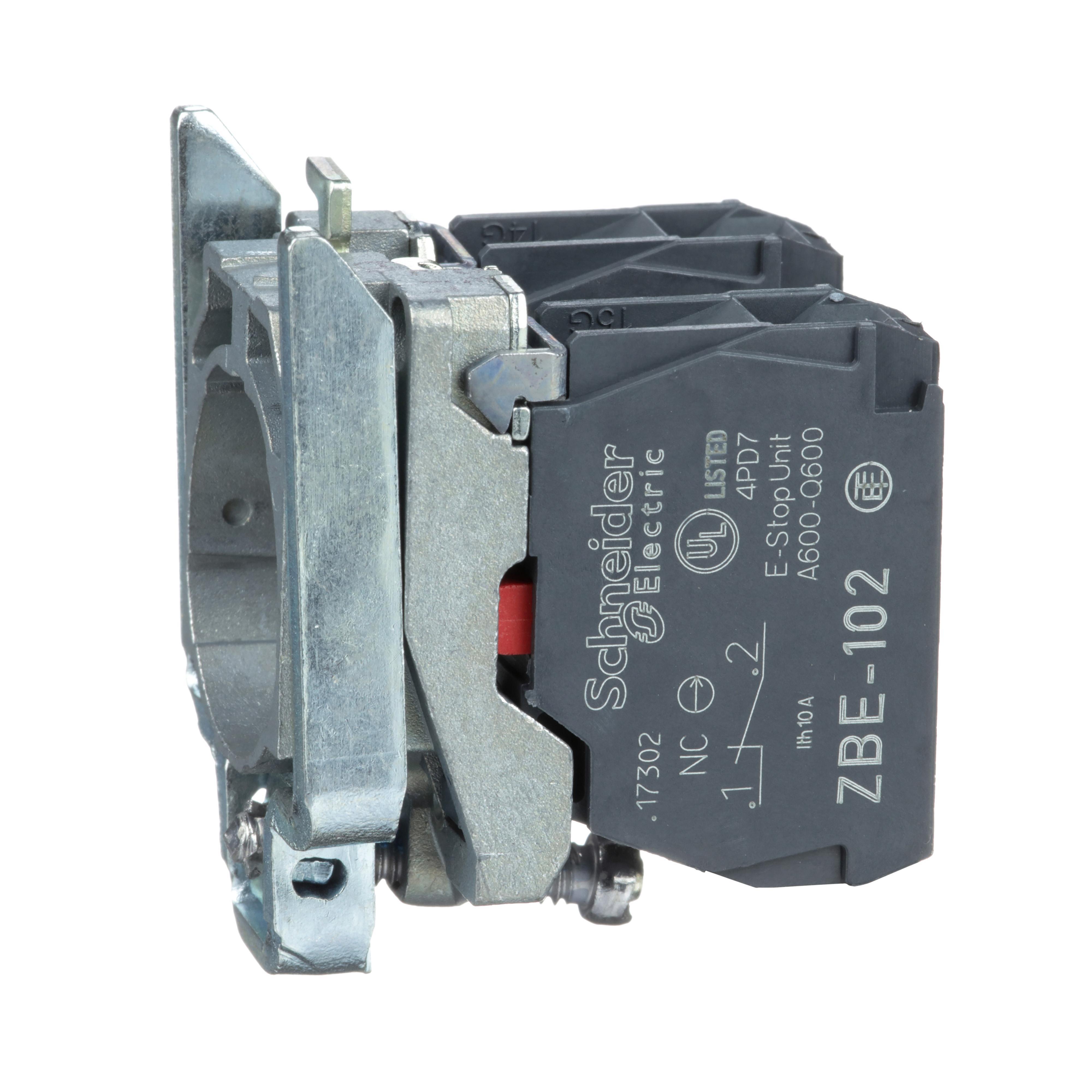 Schneider Electric Harmony™ ZB4BZ104 Slow Break Complete Body/Contact Assembly, 22 mm, 2NC Contact, 10 A at 600 V AC Contact, Silver Alloy Contact, Momentary Action