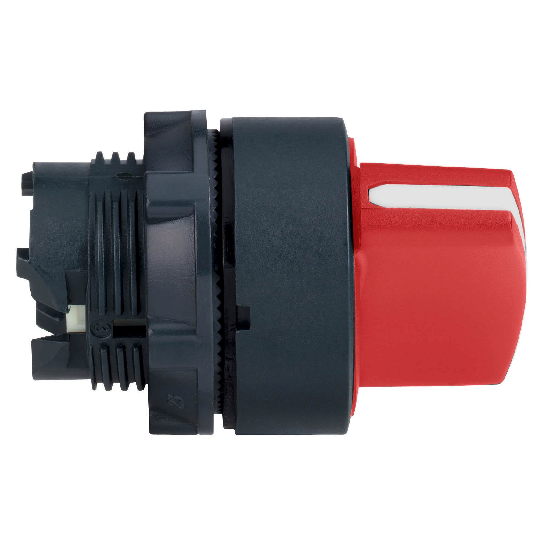 Schneider Electric Harmony™ Square D™ ZB5AD204 2-Position 90 deg Standard Stay Put Selector Switch Head With Red Handle, 22 mm, Round Shape, Plastic, Red