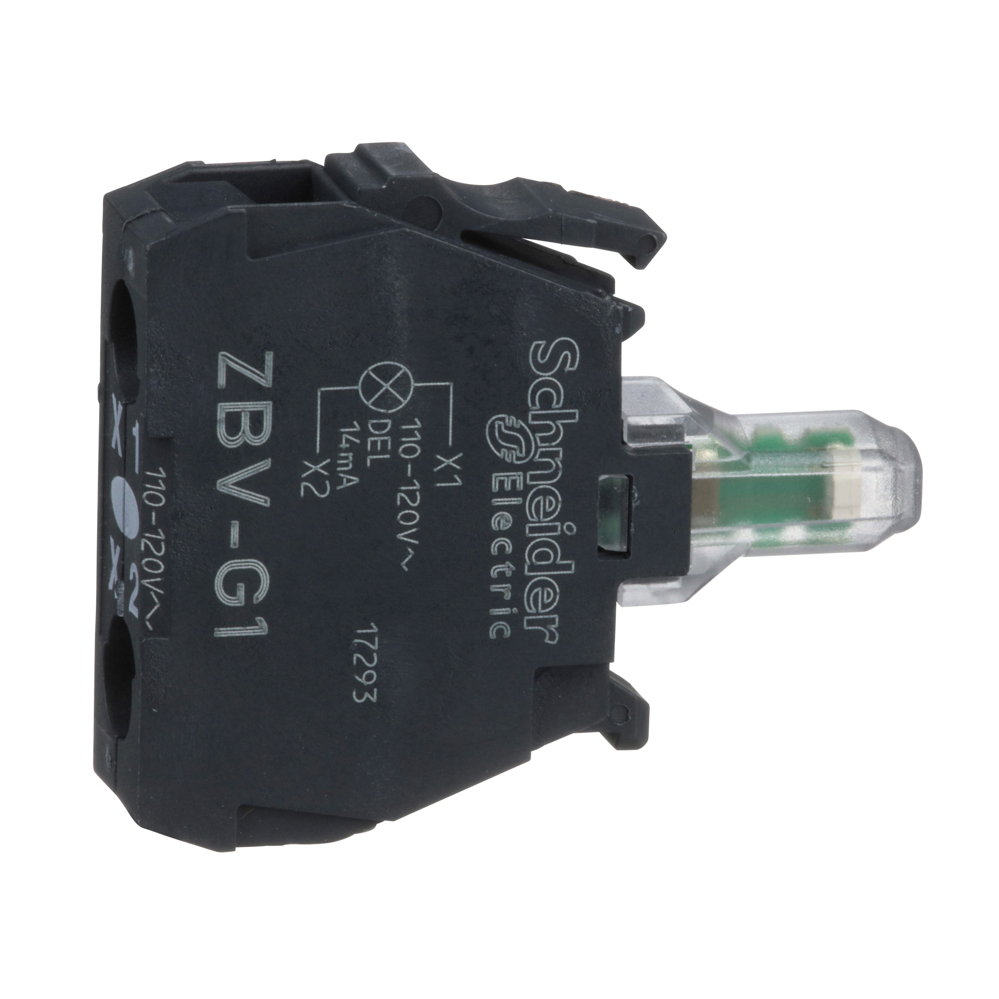 Schneider Electric Harmony™ ZBVG1 Light Module, 22 mm Dia, LED Lamp, 110 to 120 V AC, Screw Clamp Terminal, White