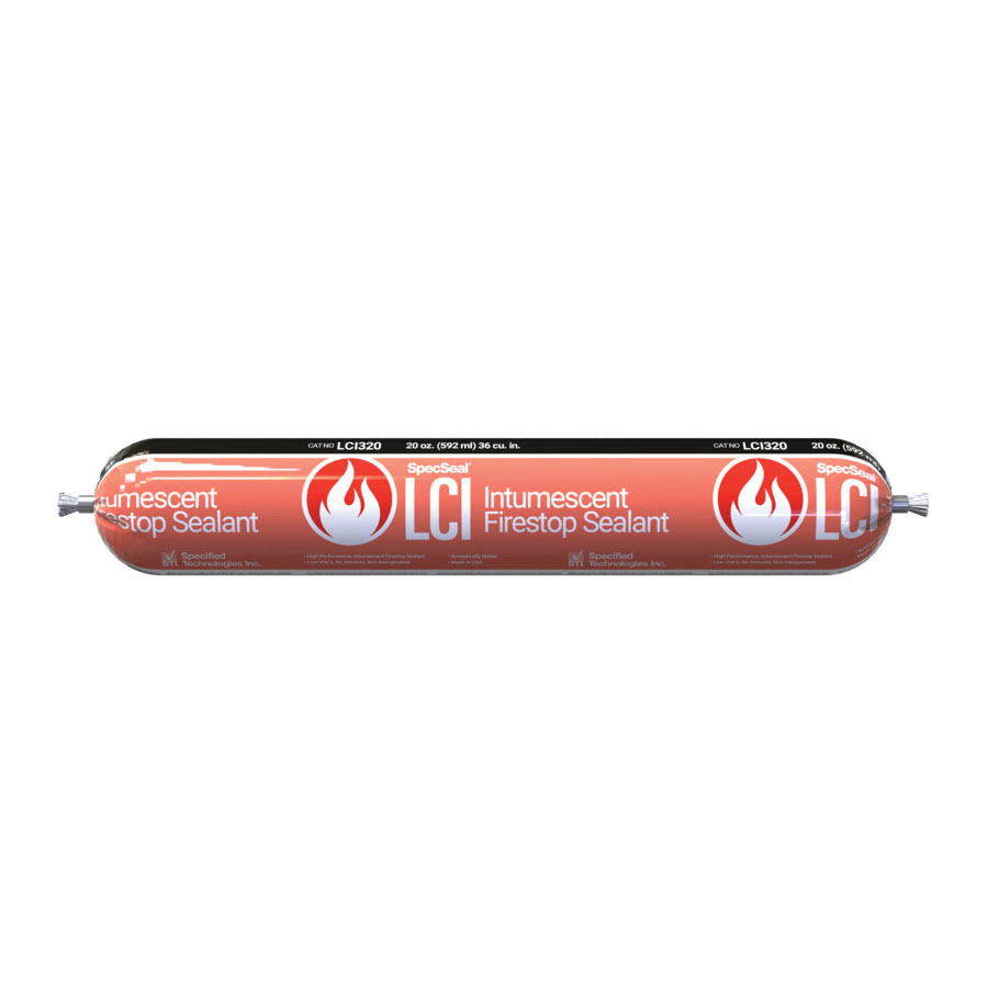 SpecSeal® LCI320 Intumescent Firestop Sealant, Sausage Container, Composition: Aluminum Trihydrate, Crystalline Silica and Sulfuric Acid Compound with Graphite, Red, 40 to 95 deg F, 26 g/L VOC