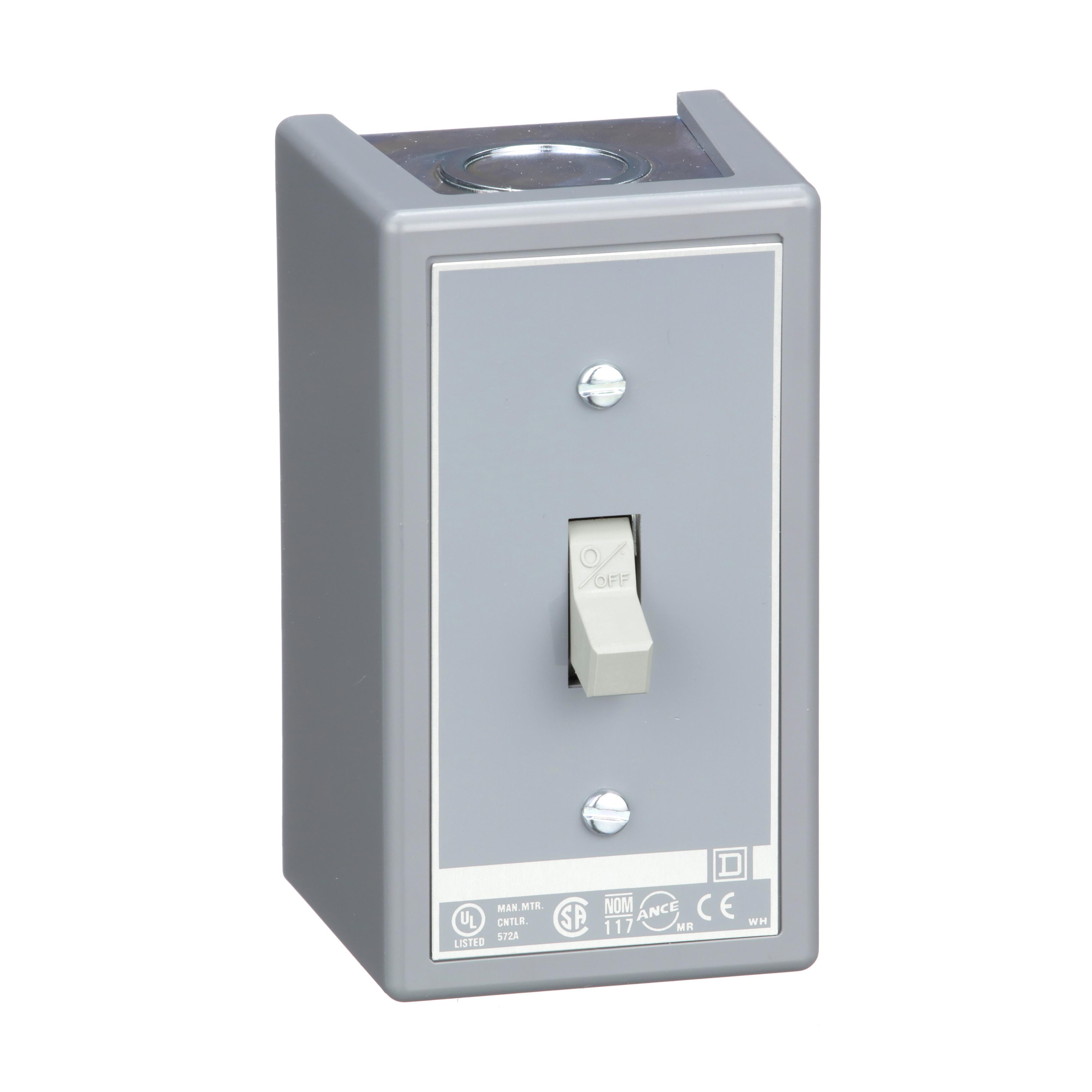 Square D™ 2510KG1 Type K 1-ph 1-Unit Standard Manual Switch, 600 VAC, 230 VDC, 30 A, 1 hp at 90 VDC/1-1/2 hp at 230 VDC/2 hp at 115 VAC/115 VDC/230 VAC/3 hp at 460 VAC/575 VAC Power Rating