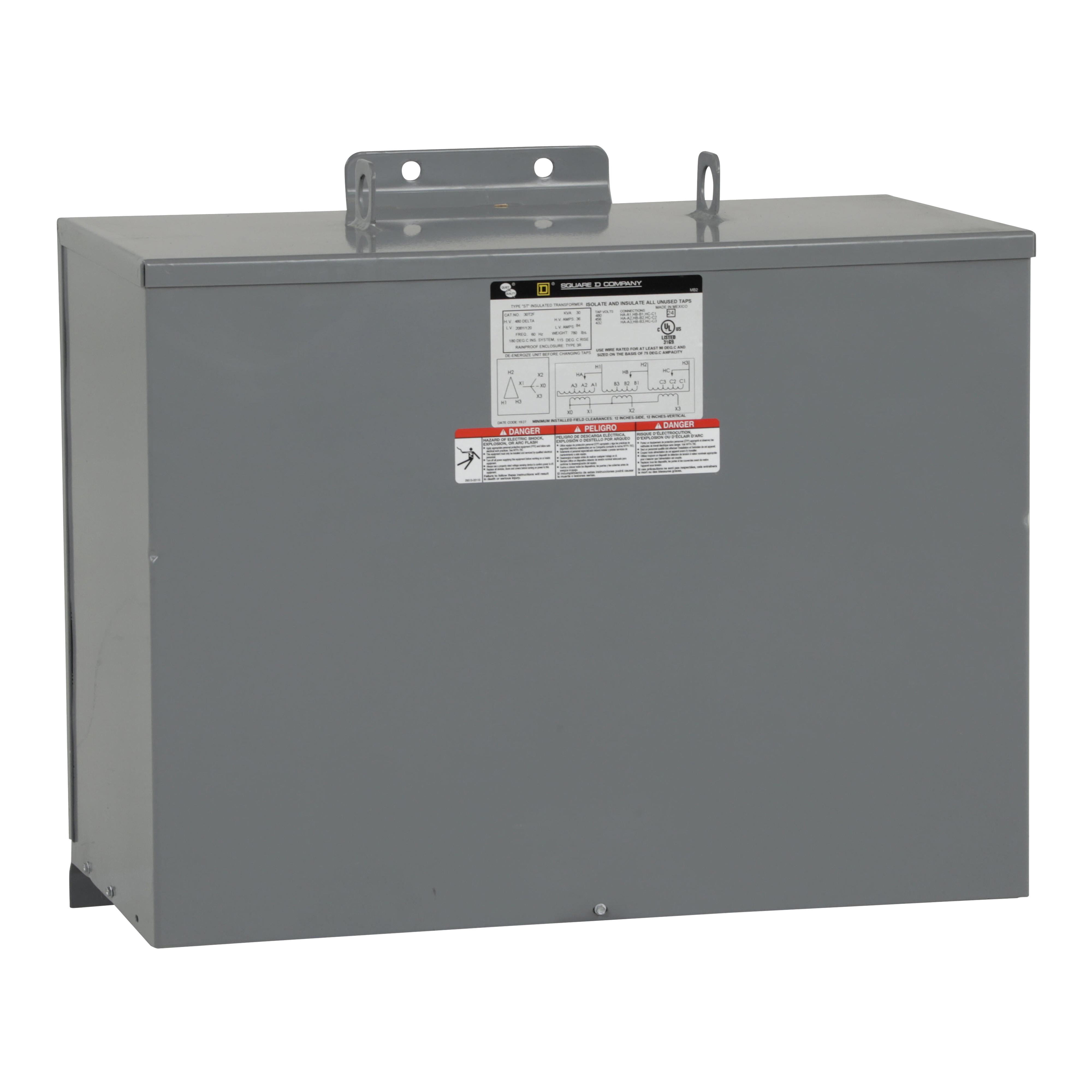 Square D™ 30T2F Dry Sealed Low Voltage Low Voltage Transformer, 480 Delta V AC Primary, 208Y/120 VAC Secondary, 30 kVA Power Rating, 60 Hz, 3 Phase