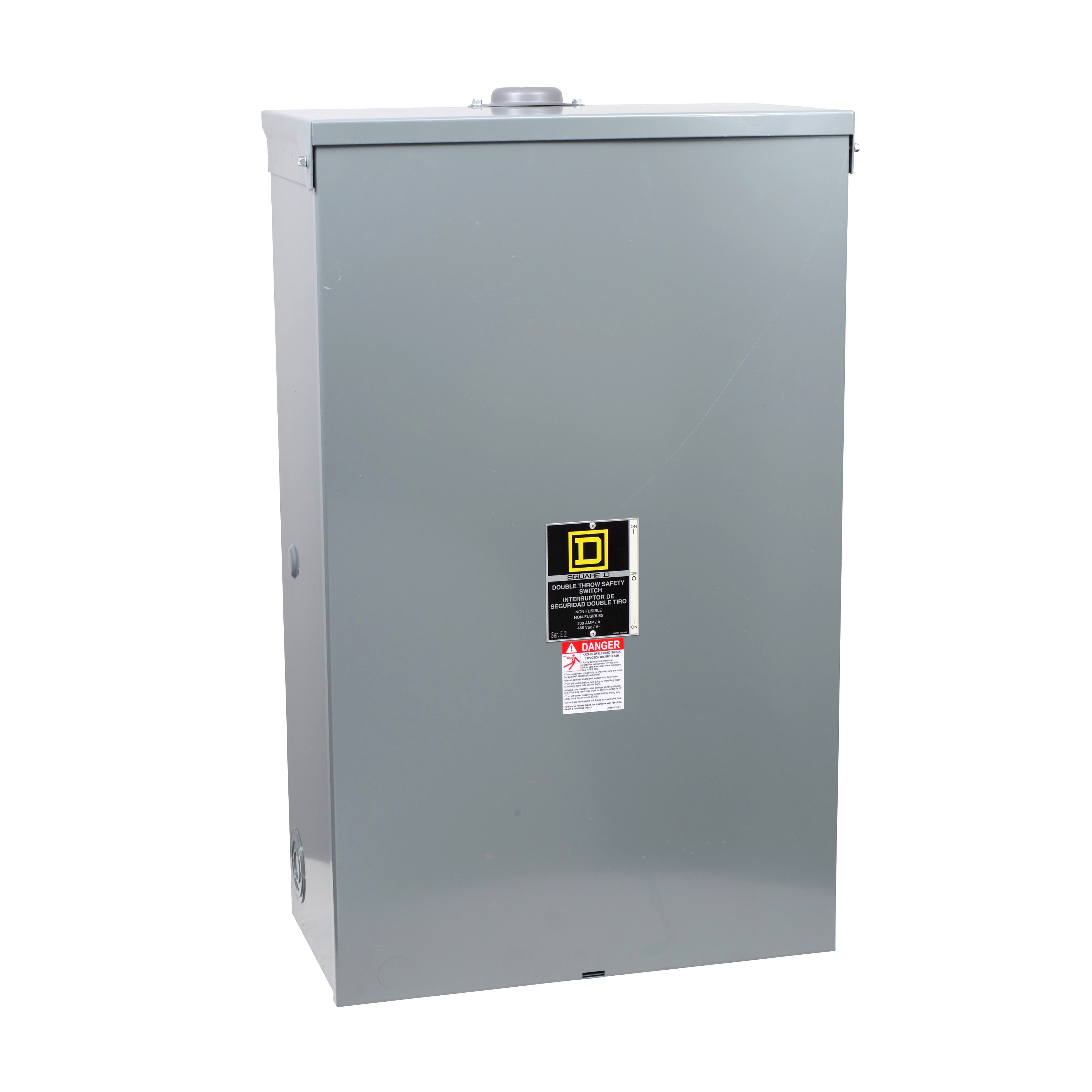Square D™ 82344 E2 Double Throw General Purpose Non-Fusible Safety Switch, 480 V AC/250 V DC, 200 A, 3 Form C 3PDT Contact, 3 Poles