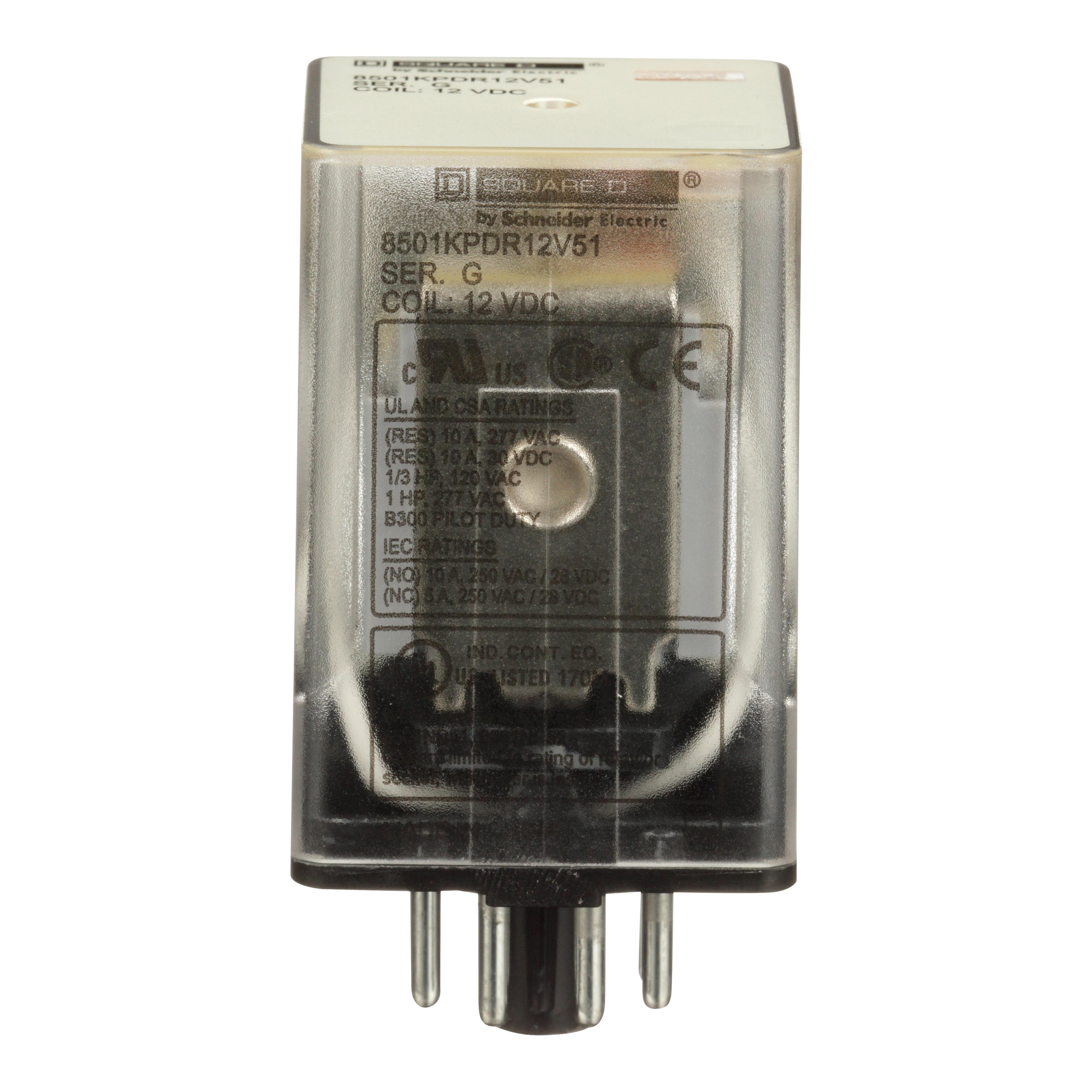 Square D™ 8501KPDR12V51 8501K Series General Purpose Relay, 10 A, 8 pin, 2 Form C DPDT-NO,NC contact, 12 V DC v coil