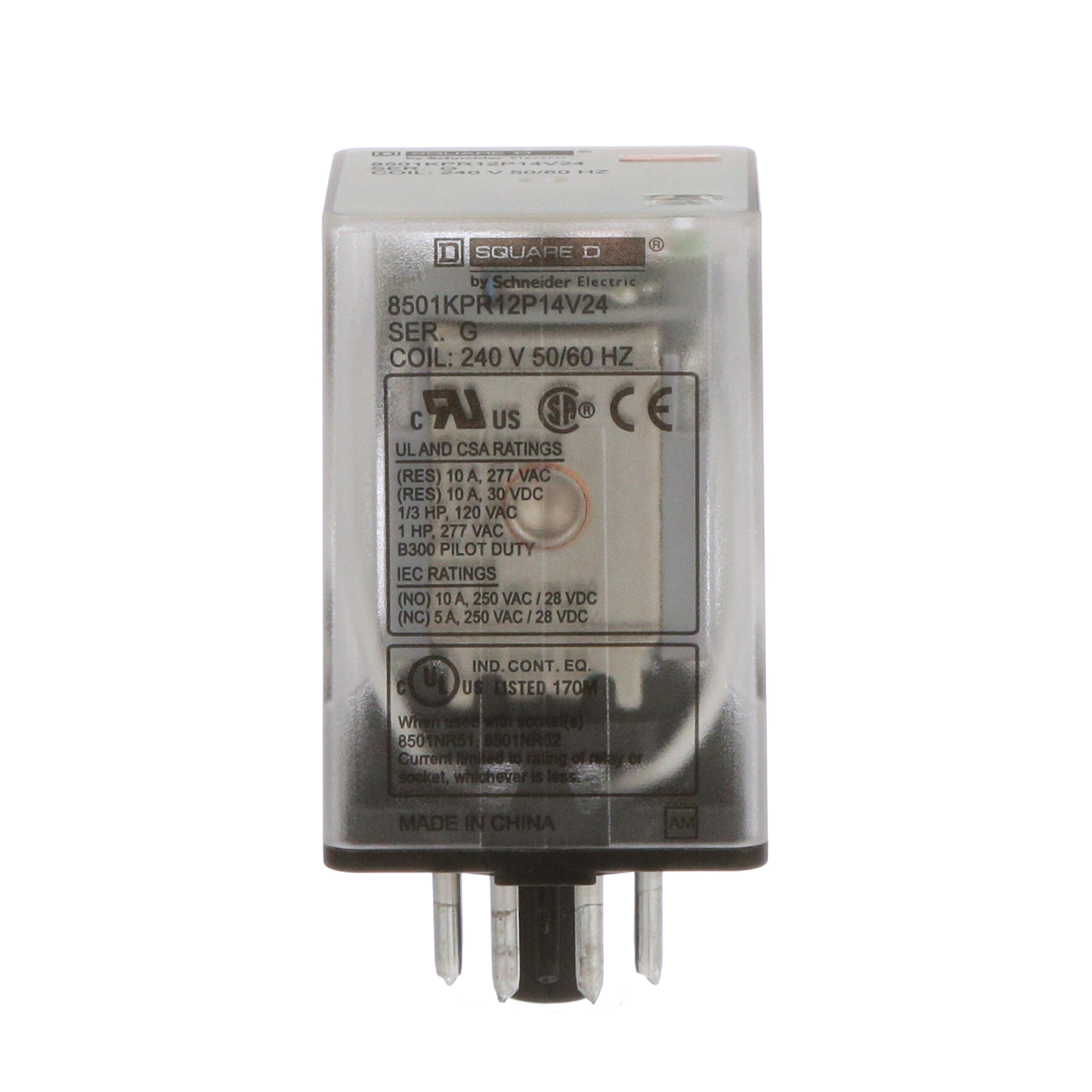 Square D™ 8501KPR12P14V24 8501K Series Relay, 10 A, 2 Form C DPDT contact
