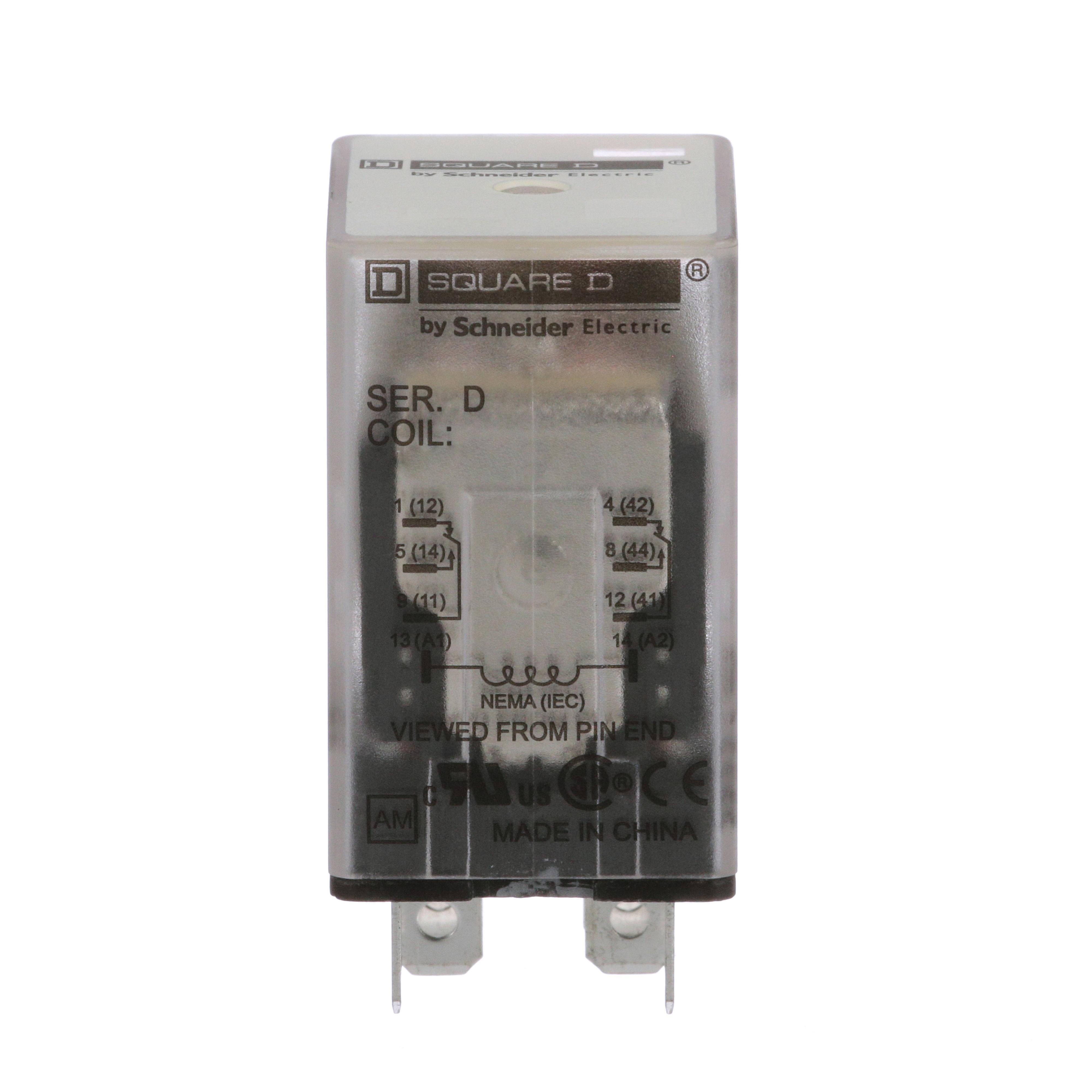 Square D™ 8501RS42V20 Type R Standard Miniature Plug-In Relay, 10 A, 8 Pin, 2 Form C DPDT Contact, 300 V AC, 30 V DC V Coil