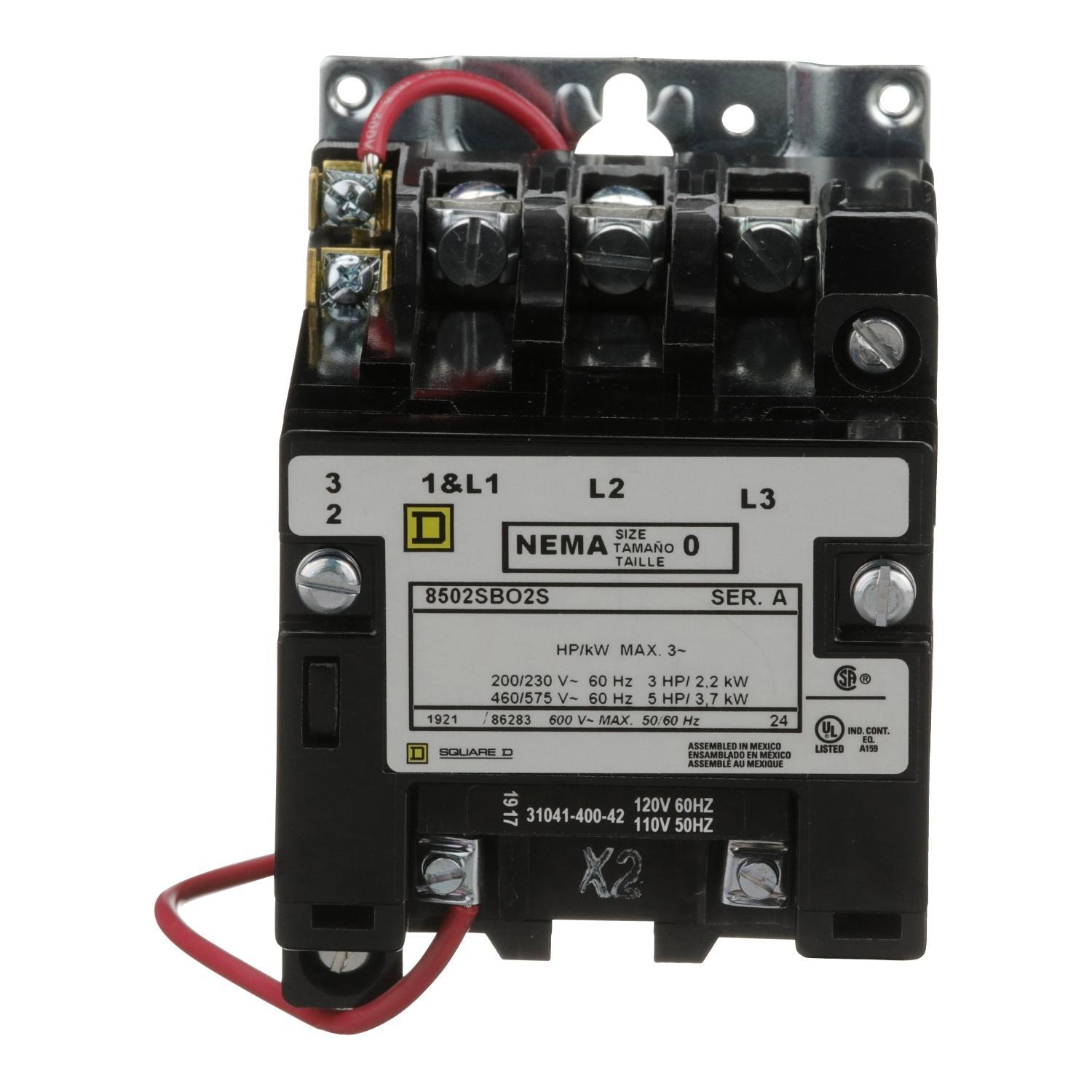 Square D™ 8502SBO2V02S 3-Phase Type S NEMA Contactor, 110/120 V AC V Coil, 18 A, 3 Poles