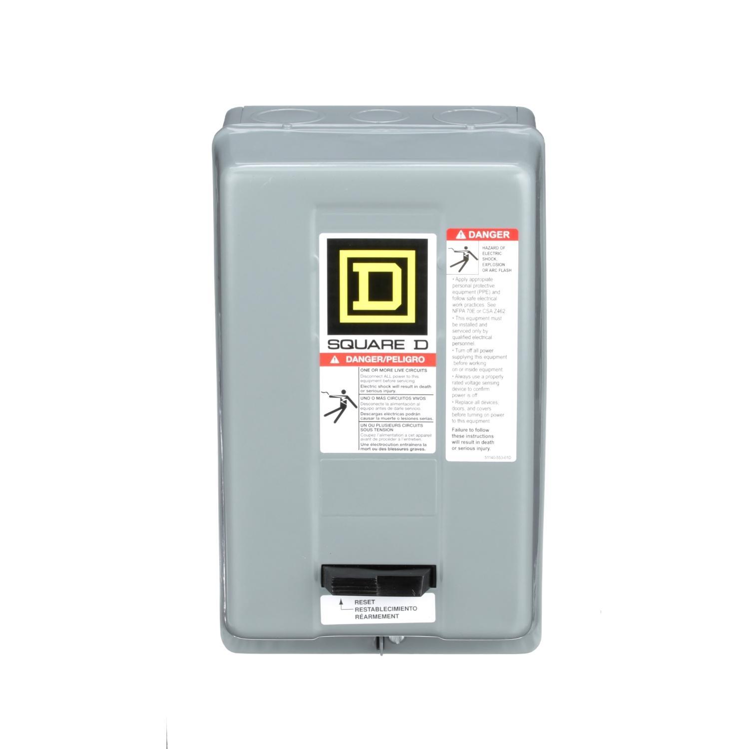 Square D™ 8536SAG12V08 Type S Starter, 208 VAC V Coil, Non-Reversing Action, 3 Poles, NEMA 1 Enclosure