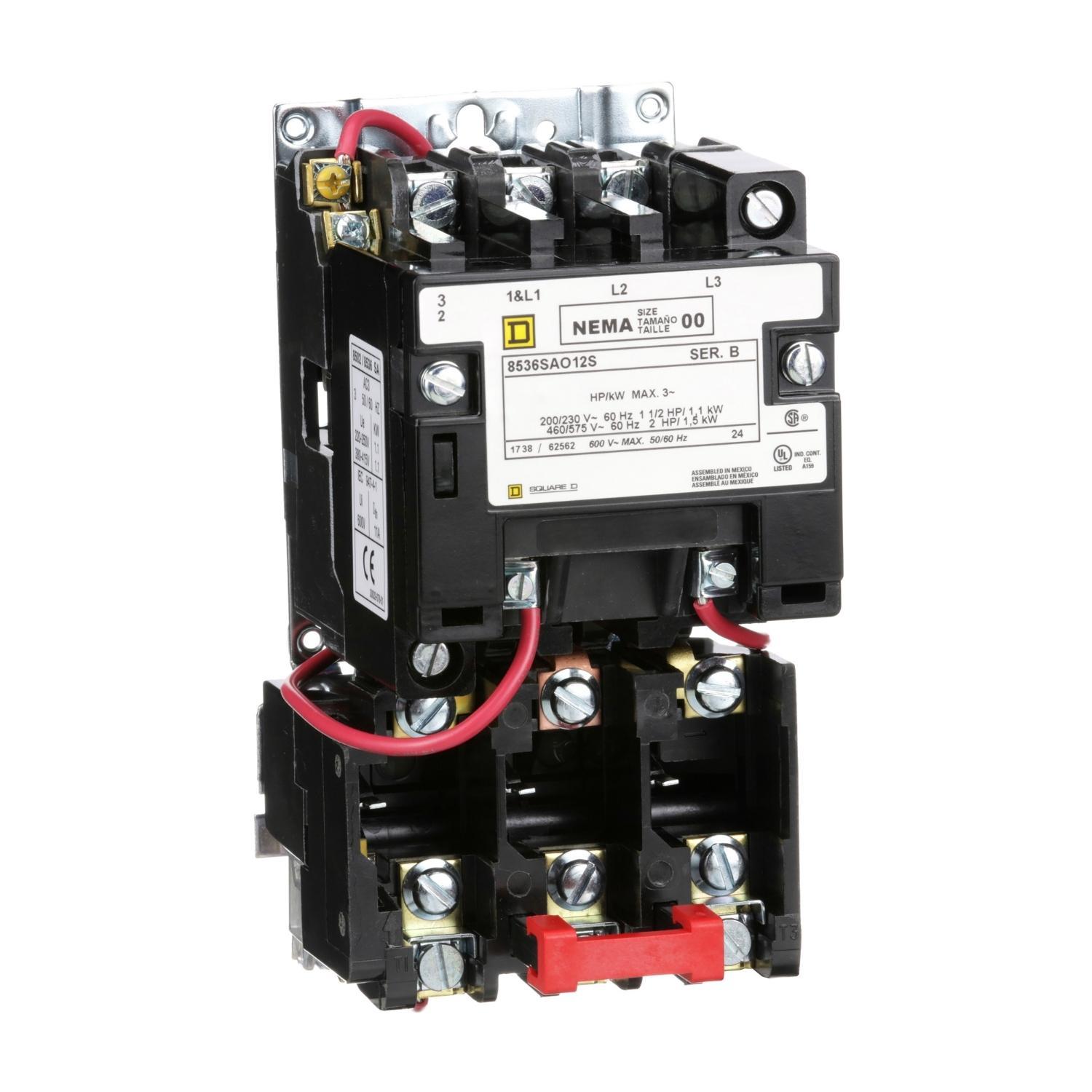 Square D™ 8536SAO12V01S Type S Magnetic Starter, 24 VAC at 60 Hz V Coil, Non-Reversing Action, 3 Poles, Open Enclosure