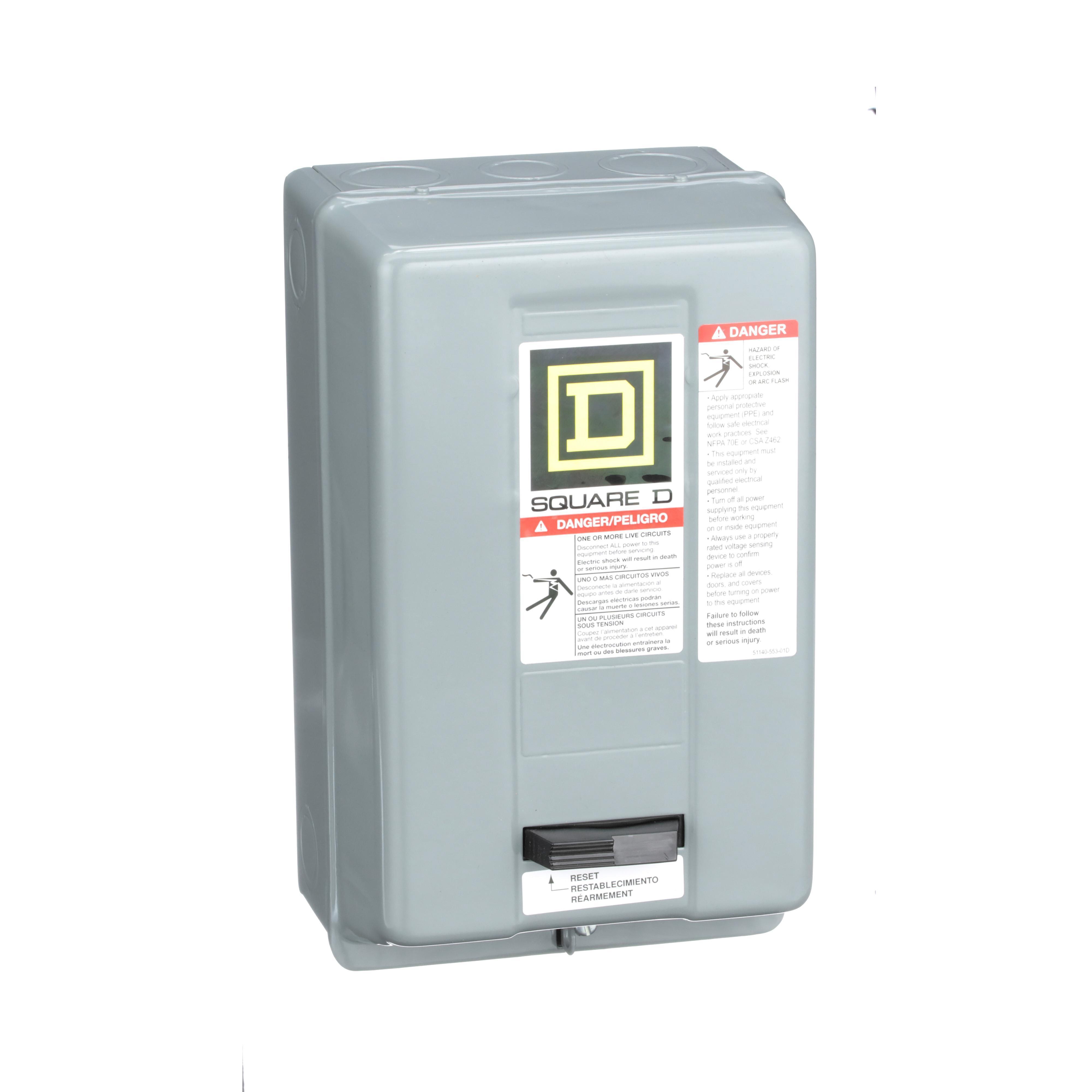 Square D™ 8536SBG1V02S General Purpose Type S Starter, 110/120 VAC V Coil, Non-Reversing Action, 2 Poles, NEMA 1 Enclosure