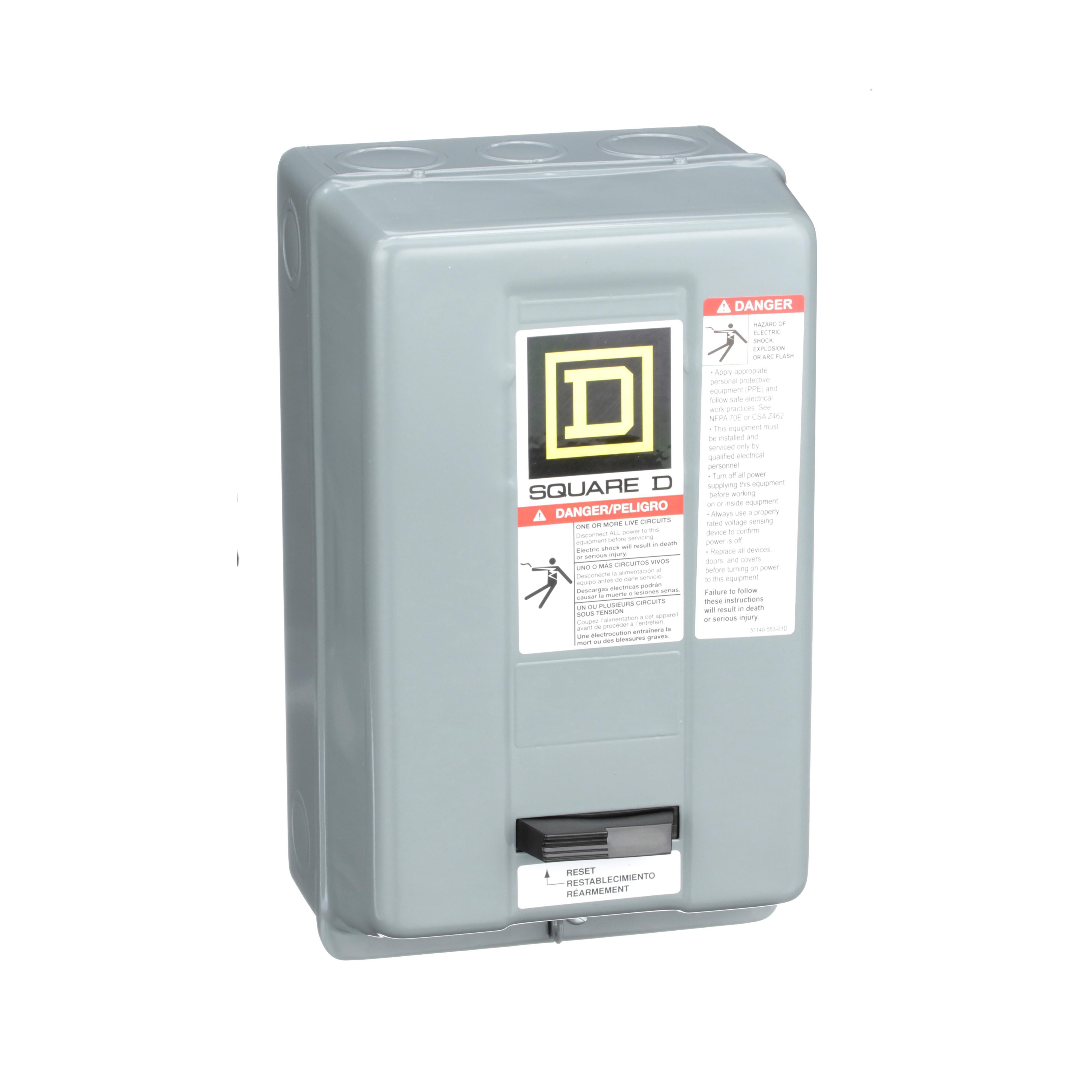 Square D™ 8536SBG2V02H30S Type S Starter, 110/120 VAC V Coil, Non-Reversing Action, 3 Poles, NEMA 1 Enclosure