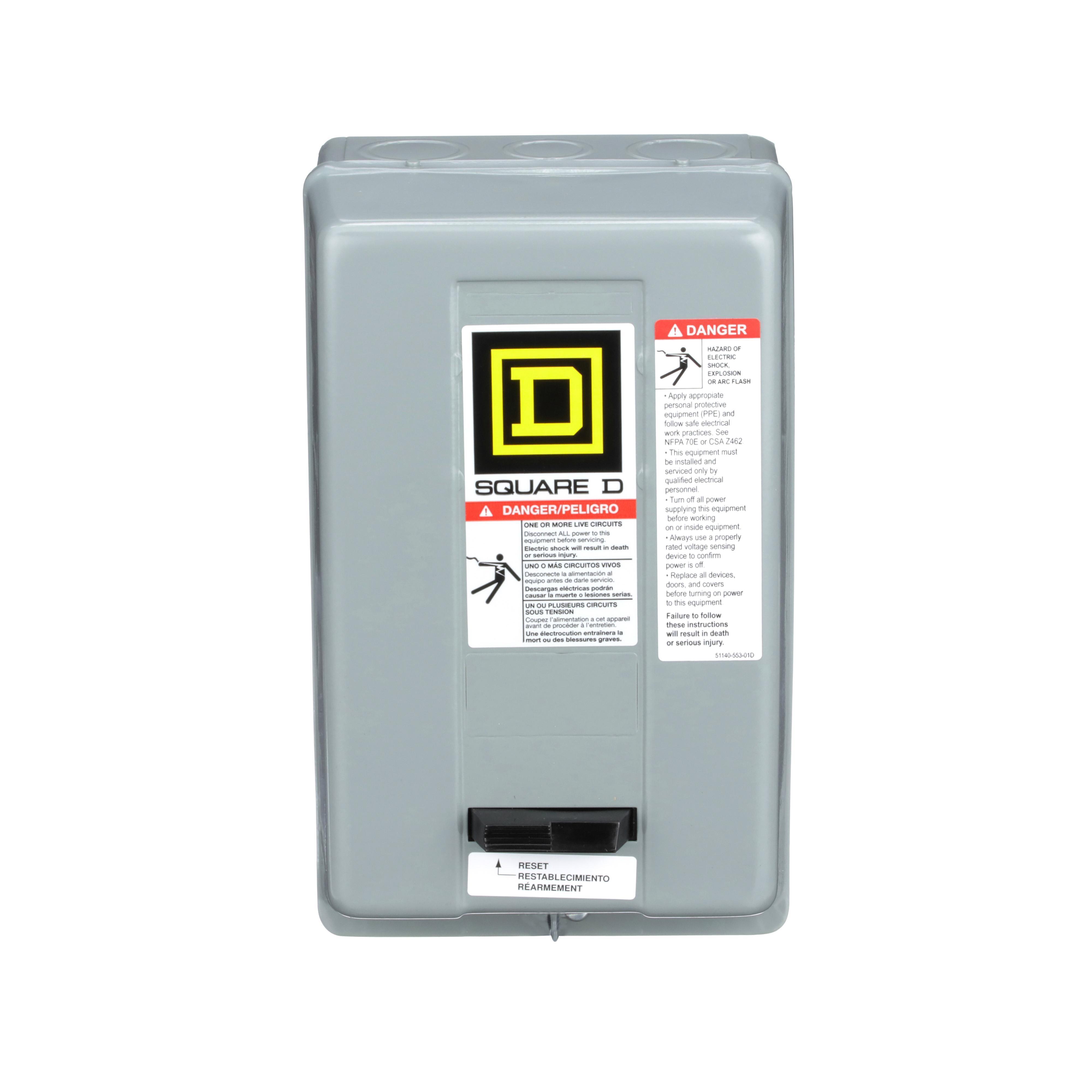 Square D™ 8536SBG2V08 General Purpose Type S Starter, 208 VAC V Coil, Non-Reversing Action, 3 Poles, NEMA 1 Enclosure