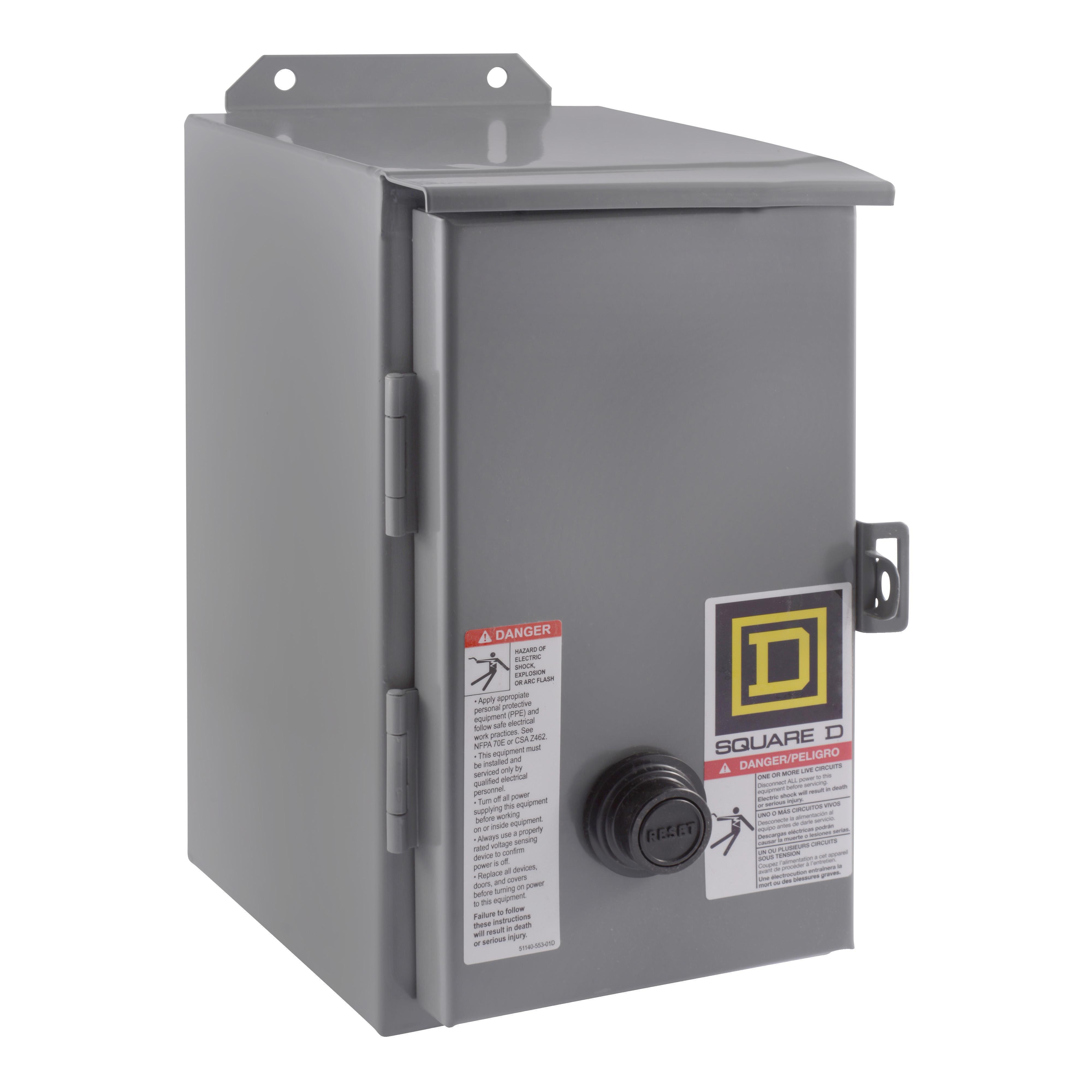 Square D™ 8536SBA2V02S Type S Starter, 110/120 VAC V Coil, Non-Reversing Action, 3 Poles, NEMA 12 Enclosure