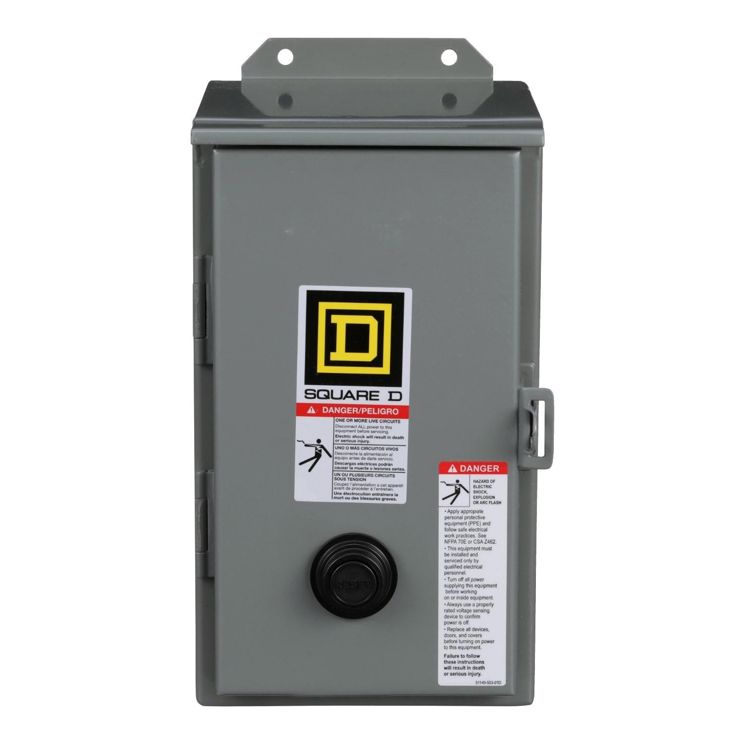 Square D™ 8536SCA3V02S Type S Starter, 110/120 VAC V Coil, Non-Reversing Action, 3 Poles, NEMA 12 Enclosure