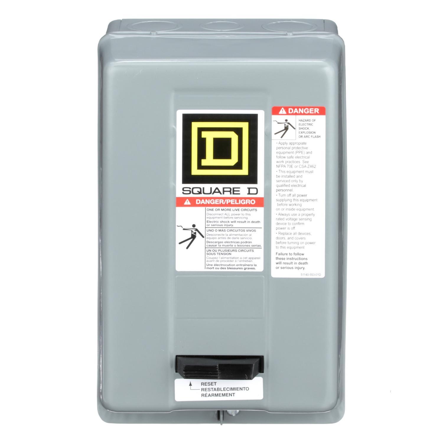 Square D™ 8536SCG2V02S Type S Starter, 110/120 VAC V Coil, Non-Reversing Action, 2 Poles, NEMA 1 Enclosure
