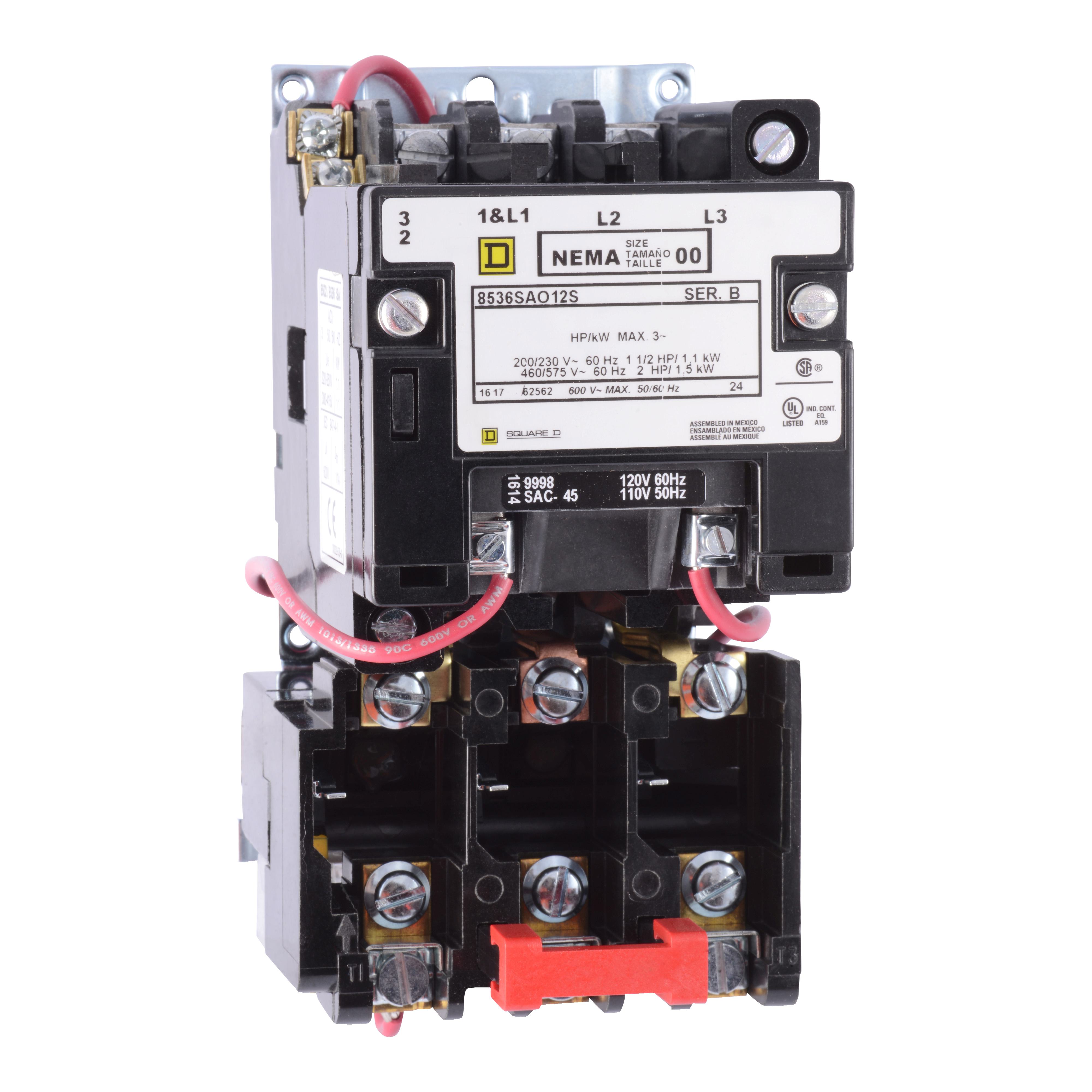 Square D™ 8536SBO2V06 Type S Starter, 440/480 VAC V Coil, Non-Reversing Action, 3 Poles, Open Enclosure