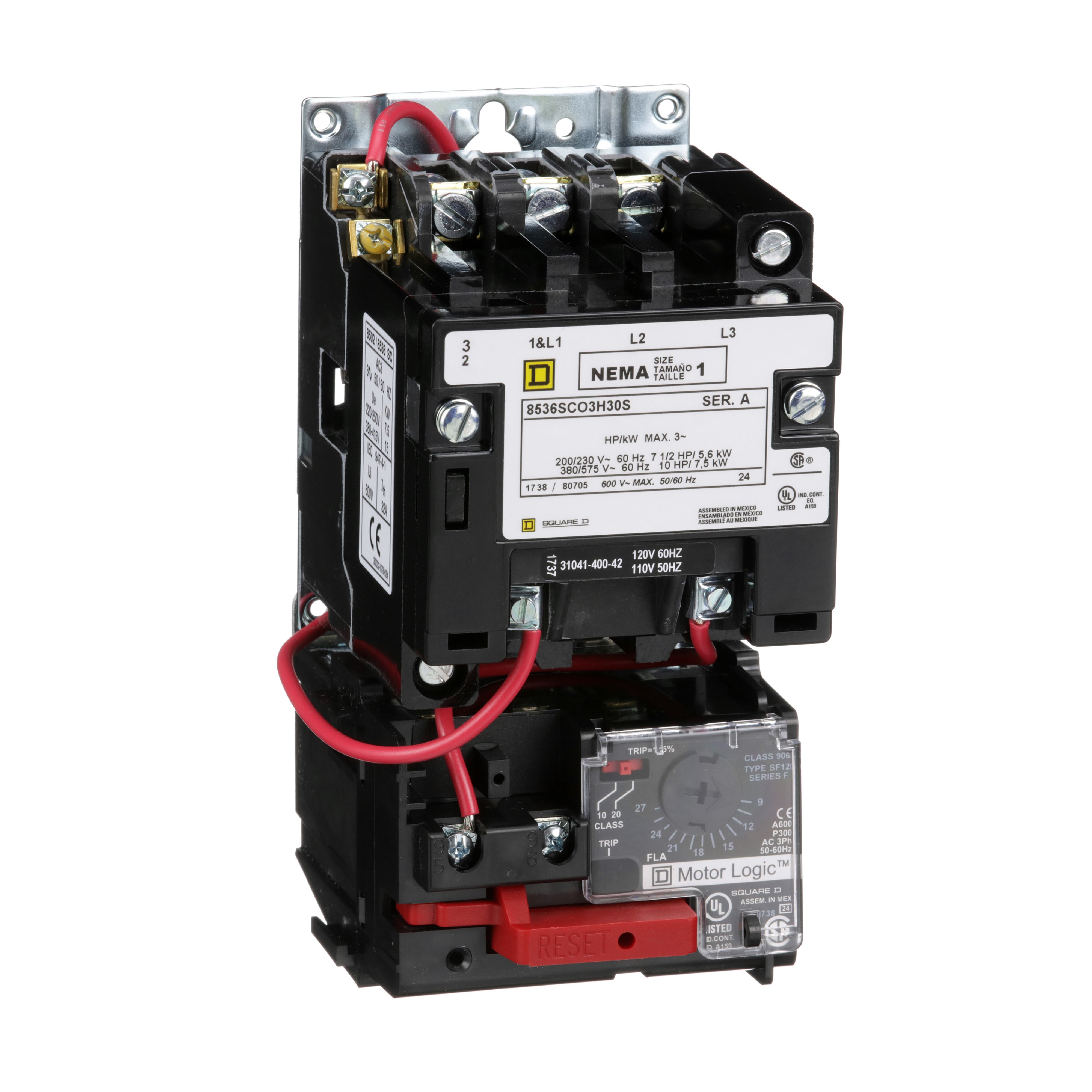 Square D™ 8536SCO3V02H30S Type S Non-Reversing NEMA Starter, 110/120 VAC V Coil, 3 Poles, Open Enclosure