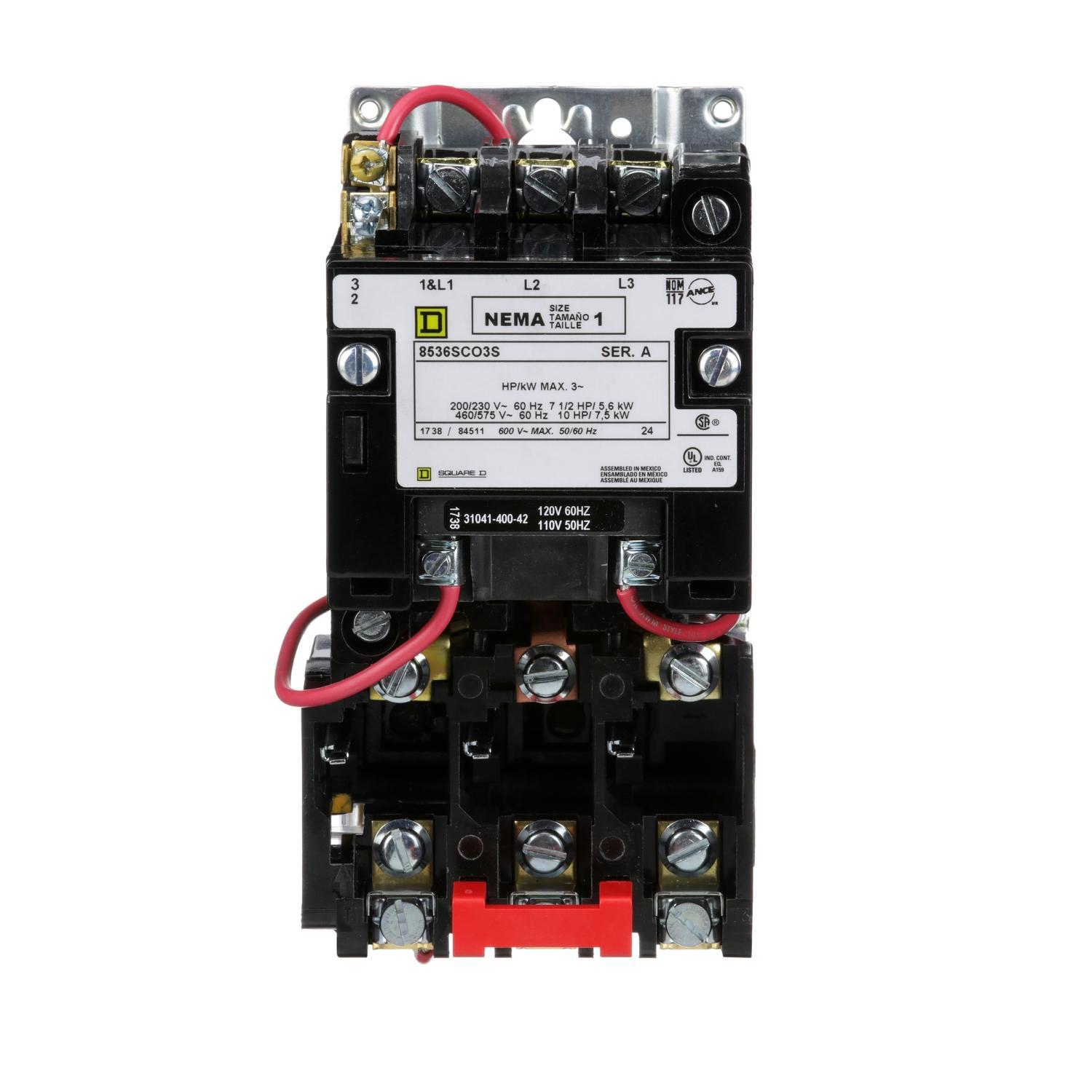 Square D™ 8536SCO3V02S 8536S Starter, 110/120 VAC V Coil, Non-Reversing Action, 3 Poles, Open Enclosure