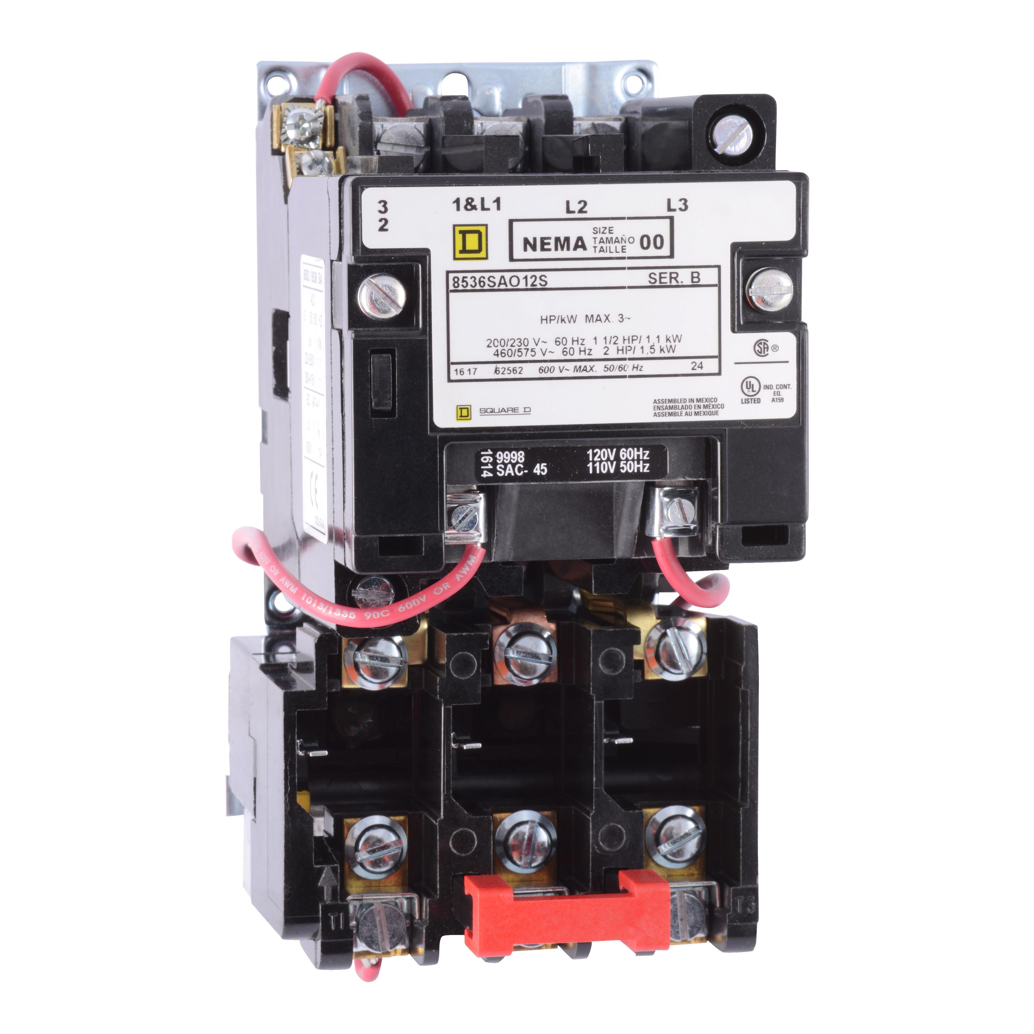 Square D™ 8536SCO3V03 Type S Starter, 220/240 VAC V Coil, Non-Reversing Action, 3 Poles, Open Enclosure