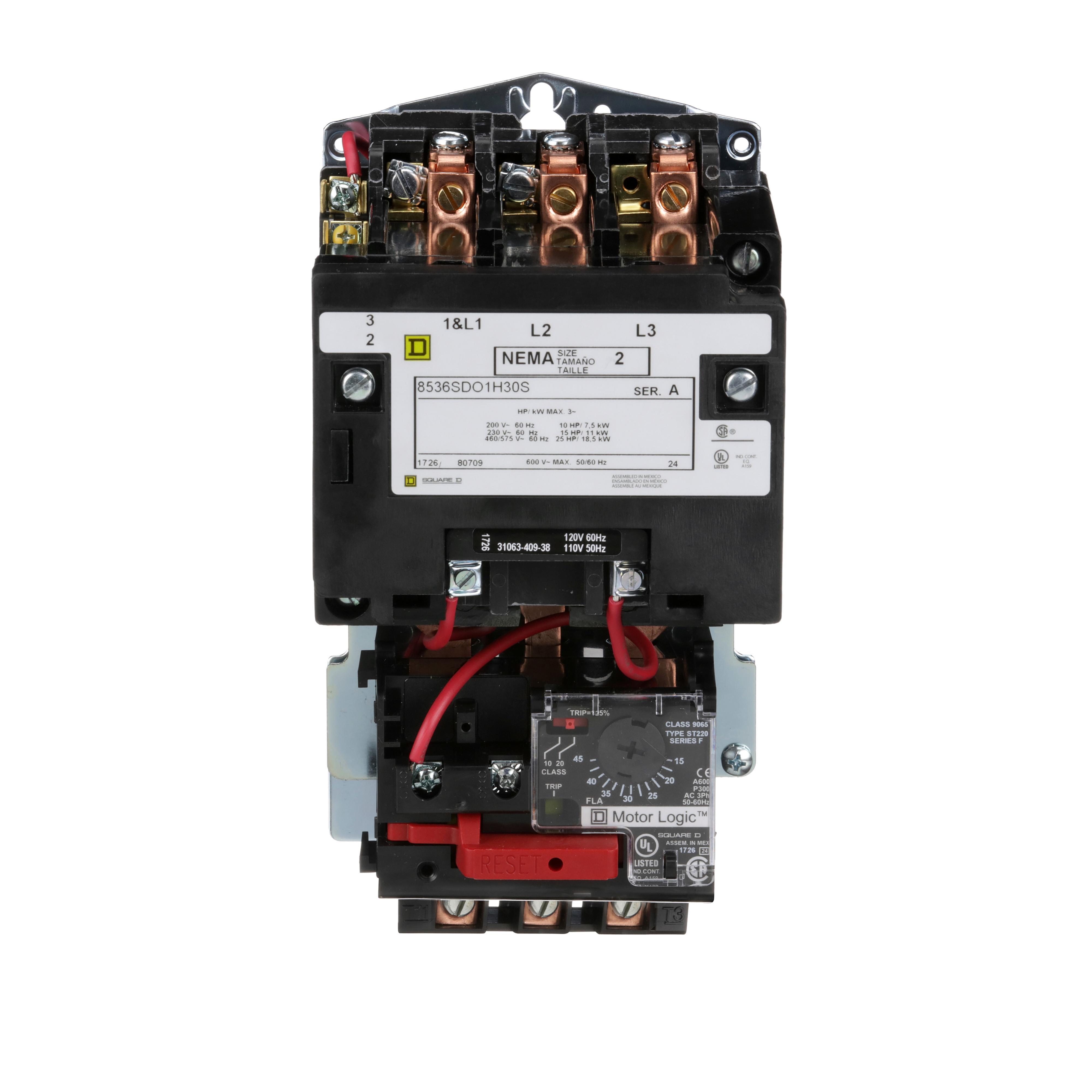 Square D™ 8536SDO1V02H30S Type S Starter, 110/120 VAC V Coil, Non-Reversing Action, 3 Poles, Open Enclosure