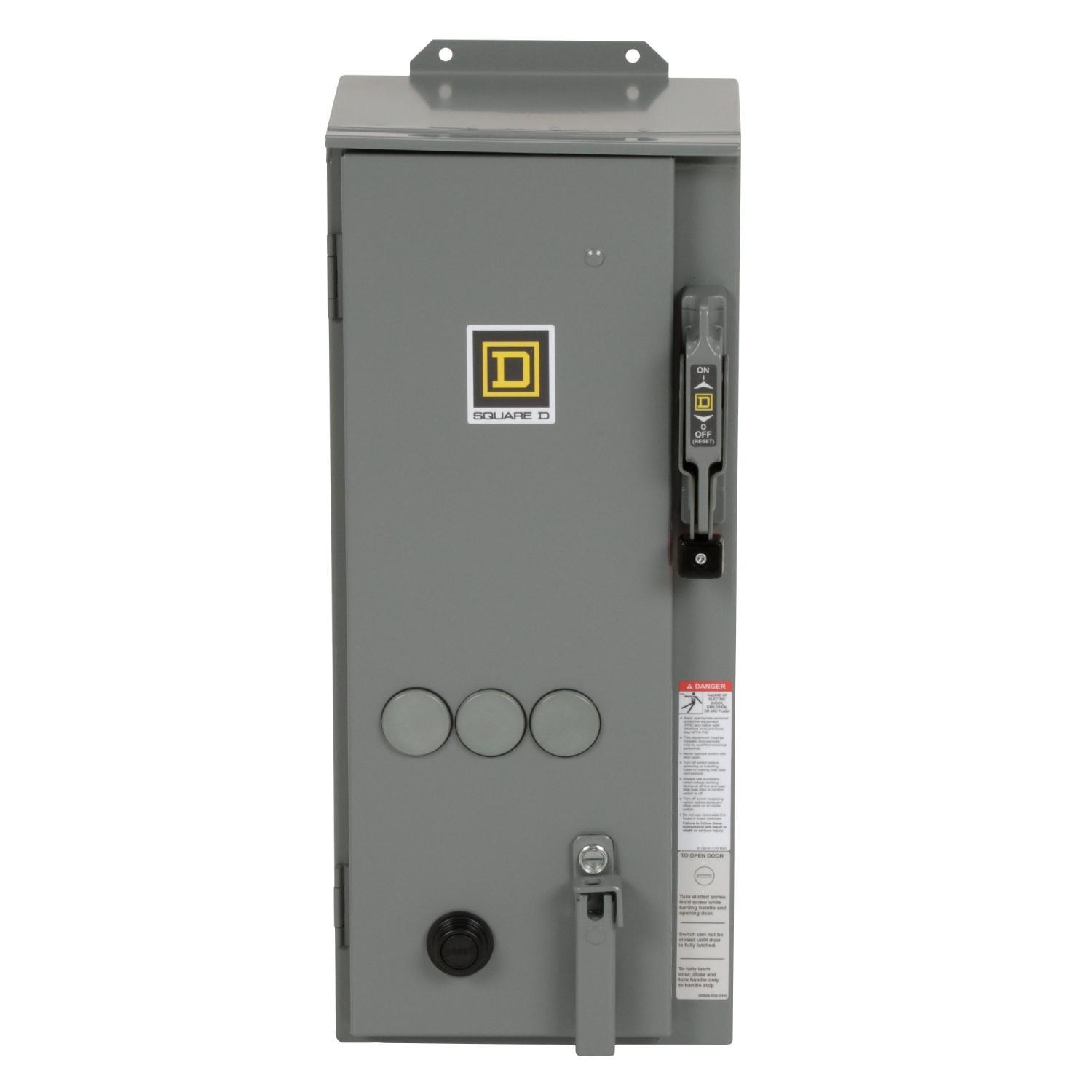 Square D™ 8538SBA23V02S Type S NEMA Combination Magnetic Starter With Fusible Disconnect Switch, 110 VAC at 50 Hz, 120 VAC at 60 Hz V Coil, Non-Reversing Action, 3 Poles, NEMA 12 Enclosure