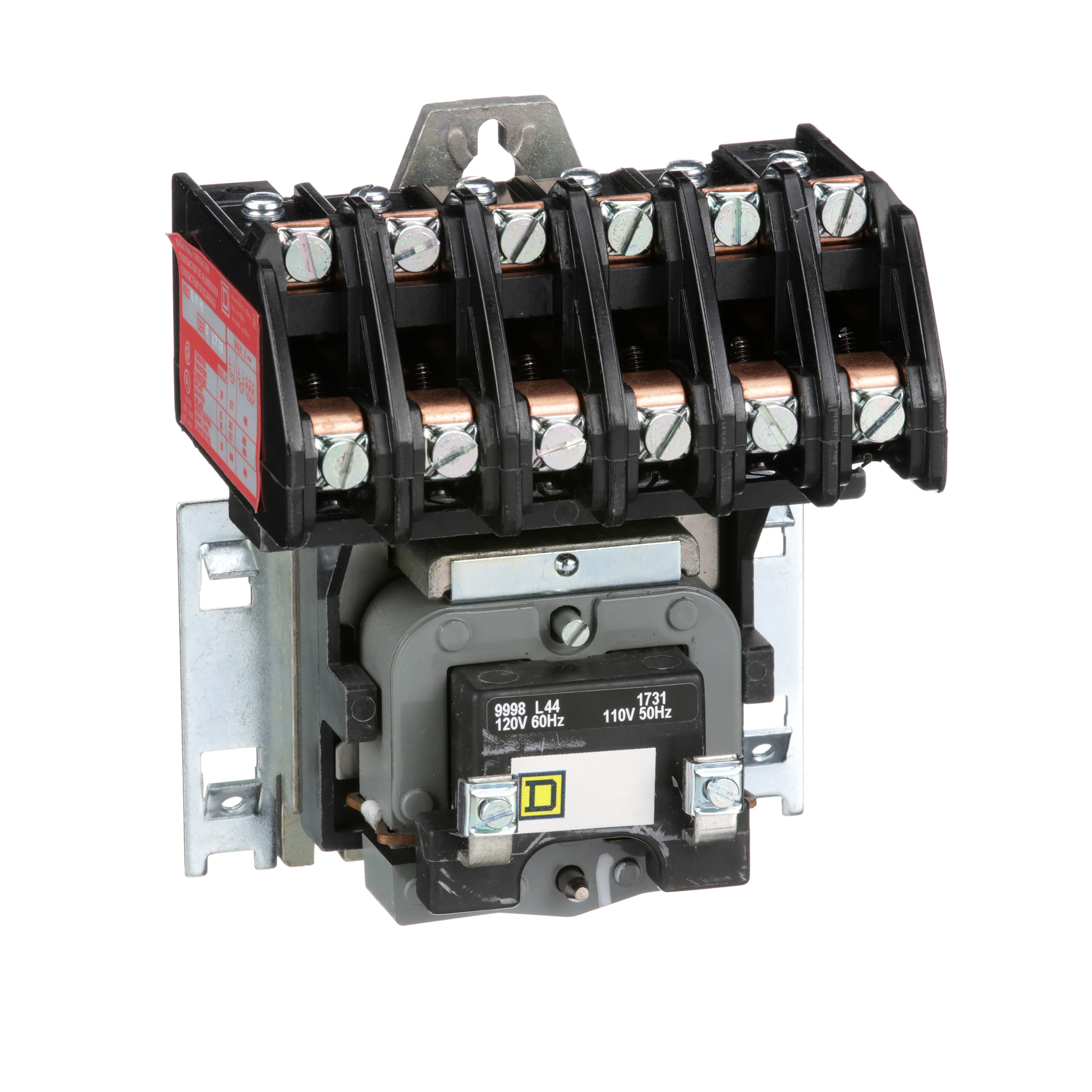 Square D™ 8903LO60V02 Type L Electrically Held Multi-Pole Lighting Contactor, 110/120 V AC V Coil, 30 A, 6NO Contact, 6 Poles