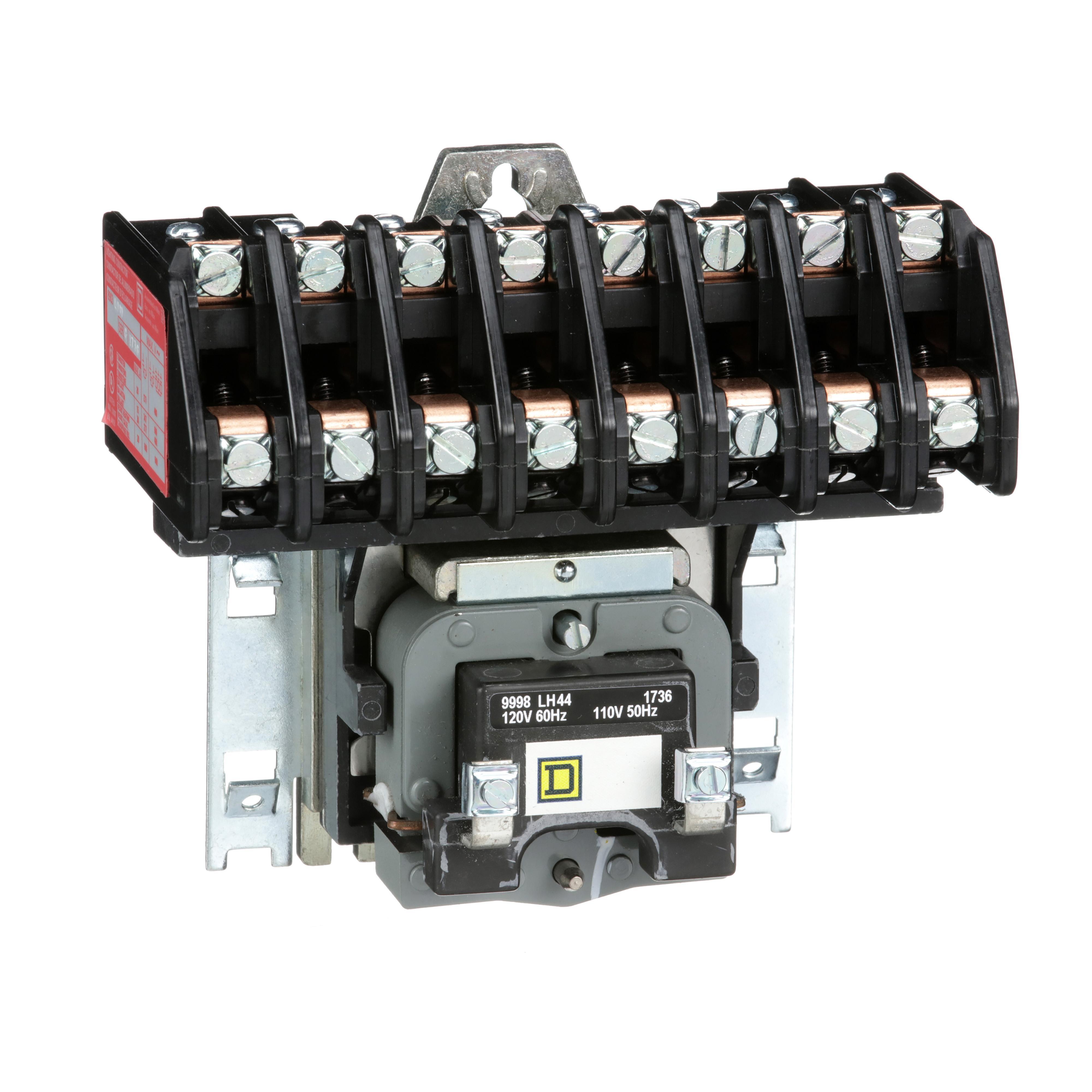 Square D™ 8903LO80V02 Type L Electrically Held Multi-Pole Lighting Contactor, 110/120 V AC V Coil, 30 A, 8NO Contact, 8 Poles