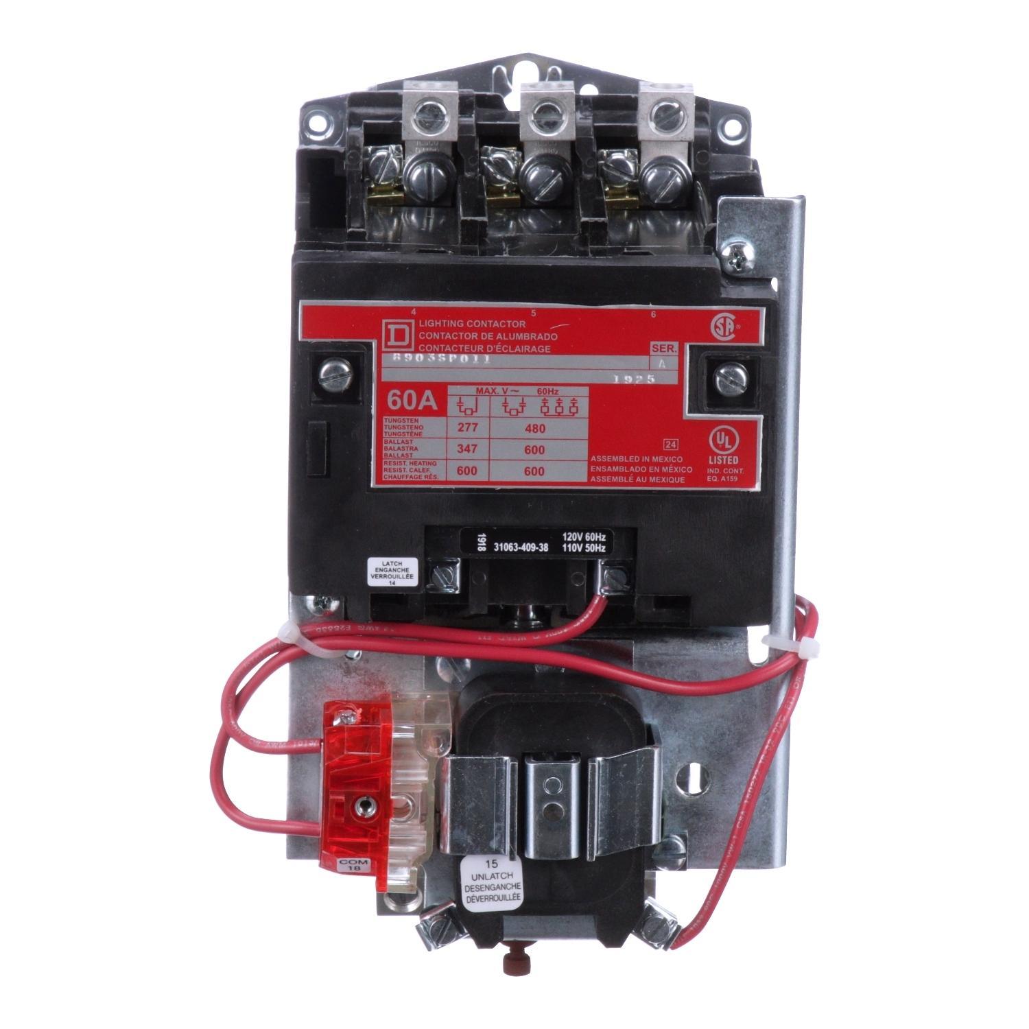 Square D™ 8903SPO11V02 Type S Mechanically Held Multi-Pole Lighting Contactor, 110/120 V AC V Coil, 60 A, 3 Poles