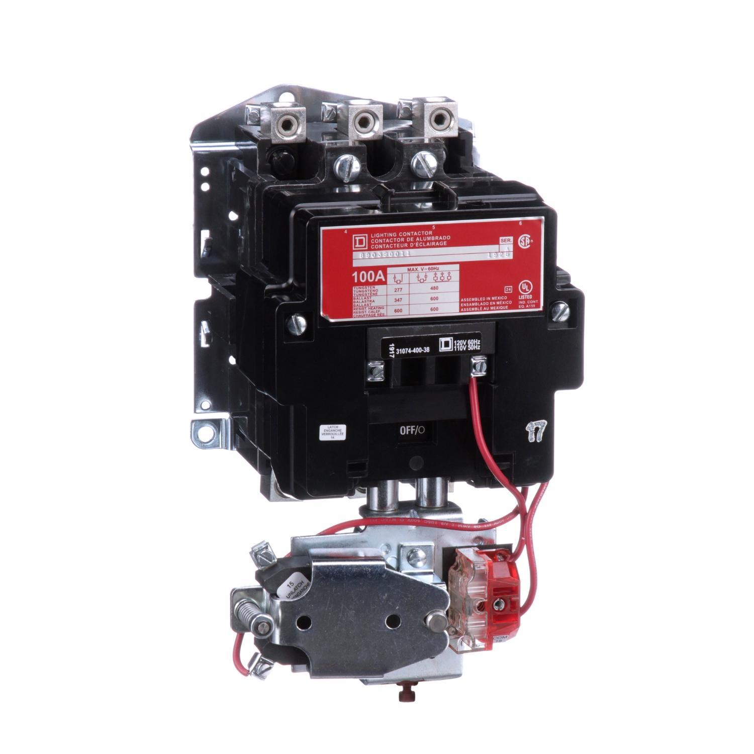 Square D™ 8903SQO11V02 Type S Mechanically Held Multi-Pole Lighting Contactor, 110/120 V AC V Coil, 100 A, 3 Poles