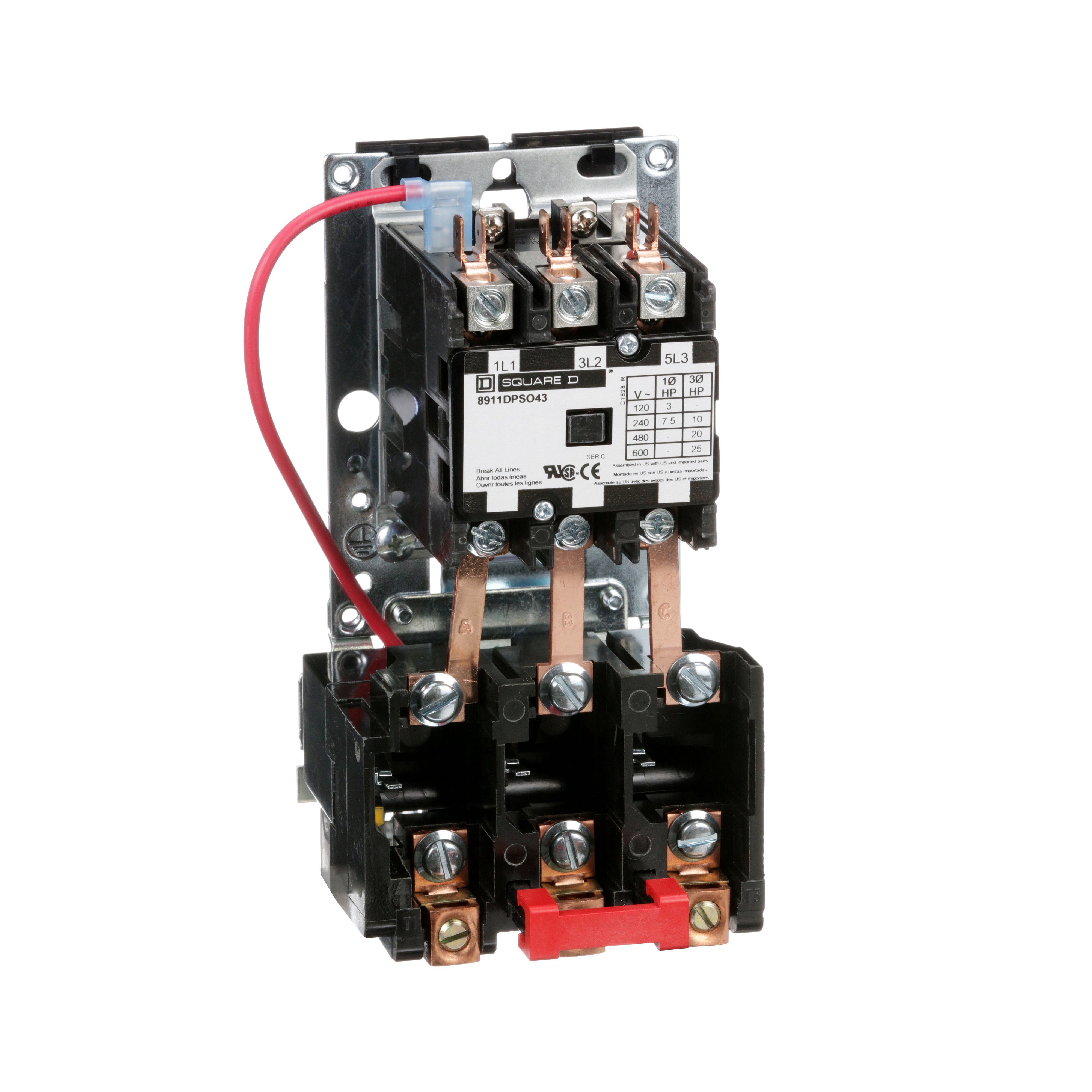 Square D™ 8911DPSO43V02 Type DPS Definite Purpose Starter, 110 V AC at 50 Hz, 120 V AC at 60 Hz V Coil, 3 Poles, Open Enclosure