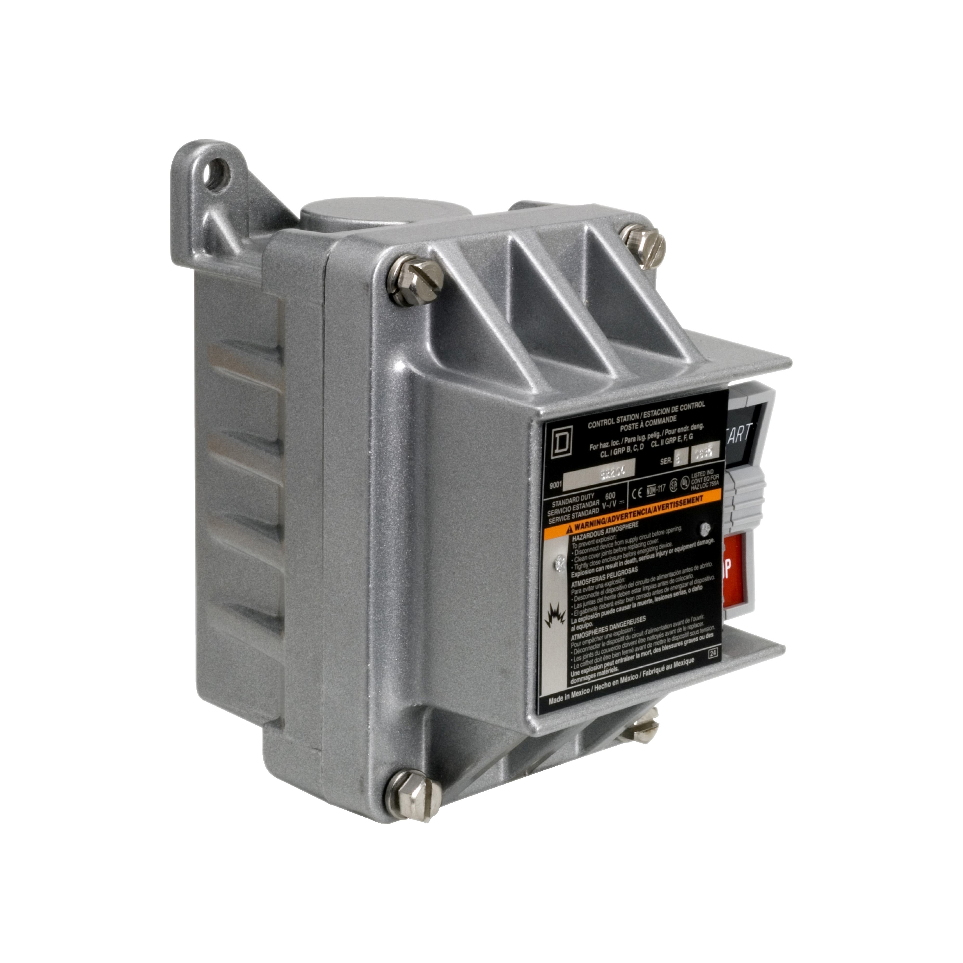 Square D™ Harmony™ 9001BR204 Complete Type BR Control Station, 600 V AC, 5 A, 1NO-1NC Contact, 2 Operators, NEMA 7/9 NEMA Rating