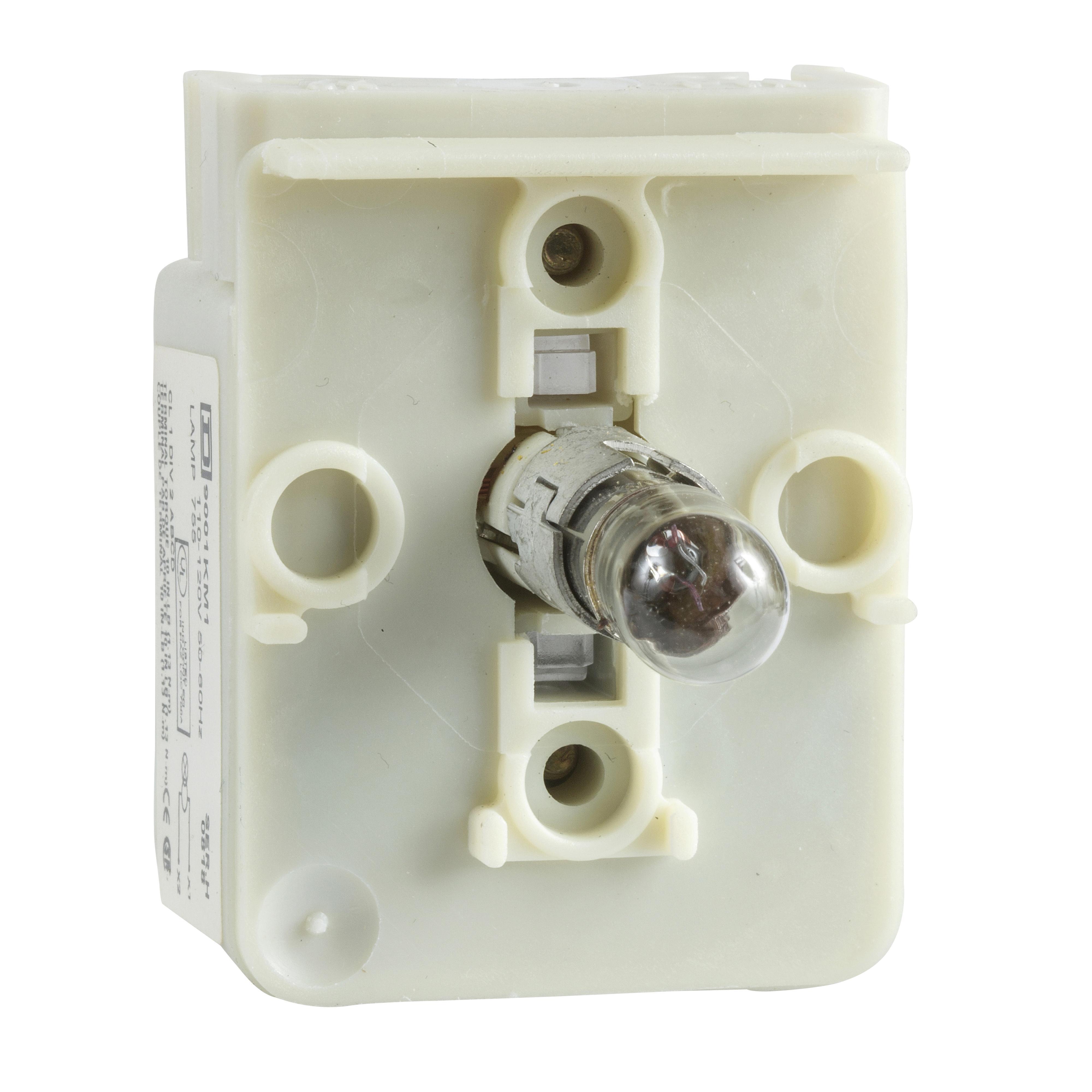 Square D™ 9001KM5 9001K Transformer Style Light Block, 30 mm Dia, Incandescent Lamp, 380/480 V AC, Screw Terminal, Clear