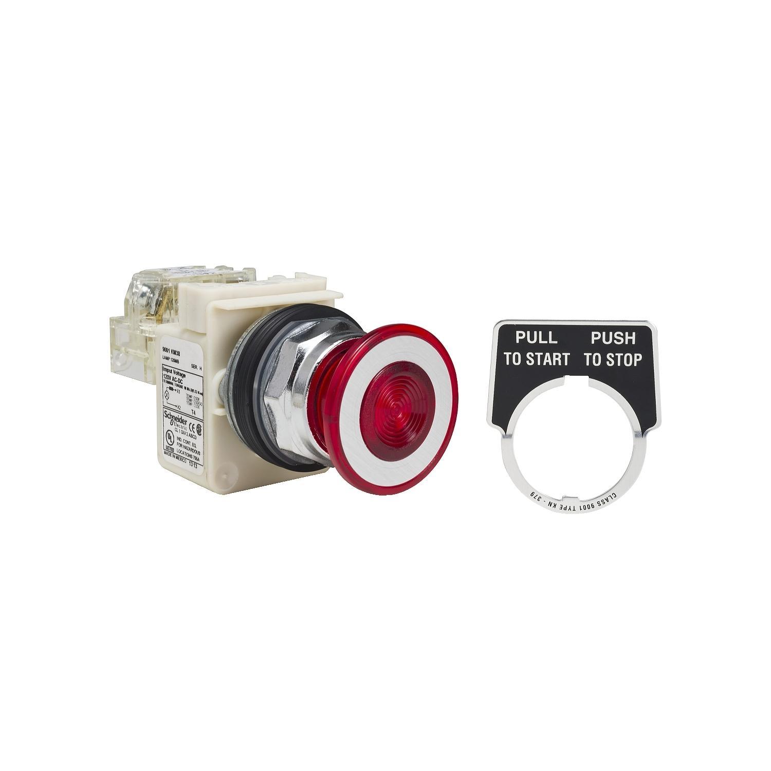 Square D™ Harmony™ 9001KR9P38RH13 Type K Heavy Duty Dusttight/Oiltight/Watertight Mechanically Interlocked Non-Illuminated Pushbutton, 30 mm, 1NO-1NC Contact, Slow Break Contact, Red
