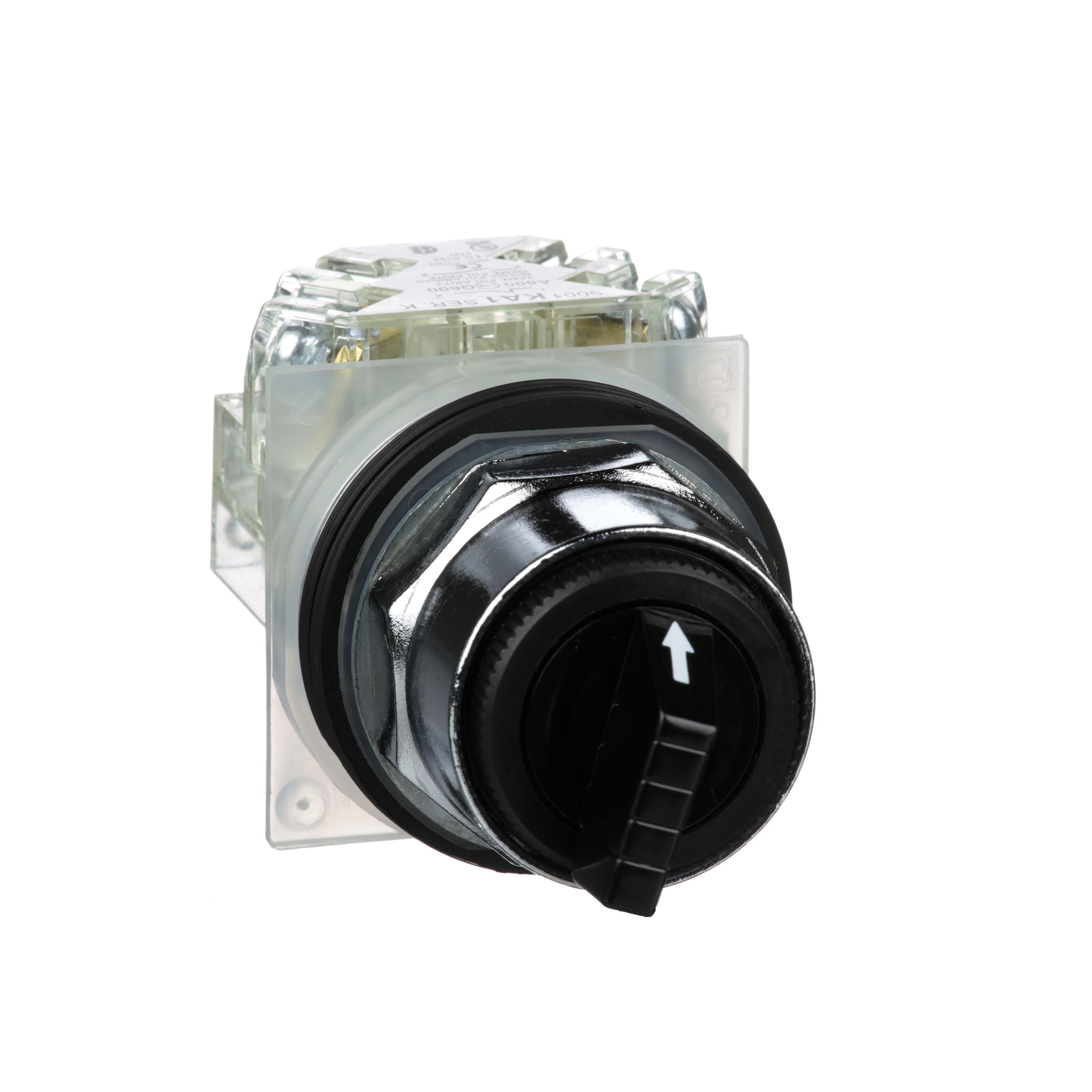 Square D™ Harmony™ 9001KS43BH13 Heavy Duty Non-Illuminated Selector Switch, 30 mm, 1CO Contact, Knob Operator, Black