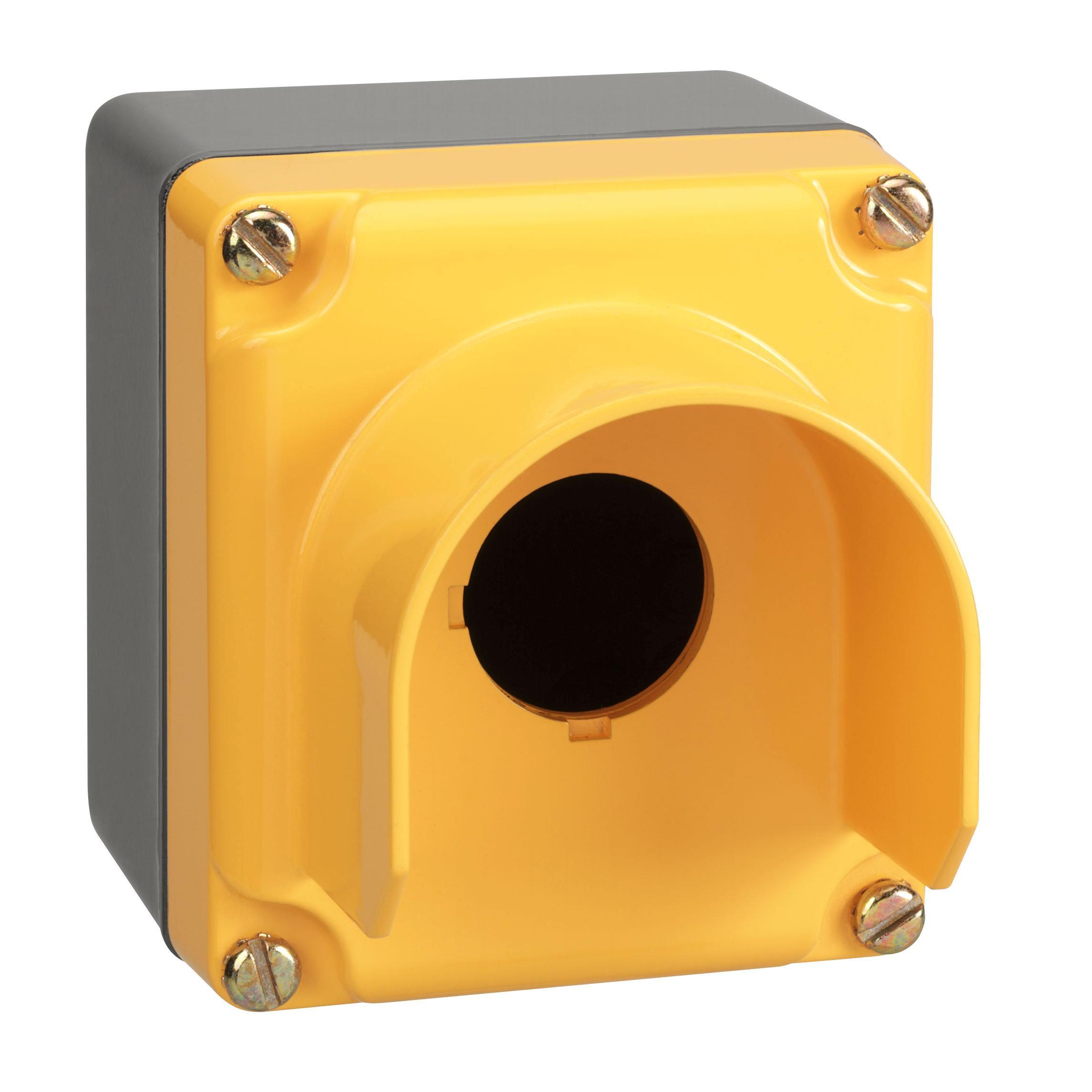 Square D™ Harmony™ 9001KYG1Y Control Station Enclosure With Guard, 4 in L x 5-1/2 in W x 3.63 in D, 1 Outlet, NEMA 1/3/4/6/12/13 NEMA Rating, Aluminum
