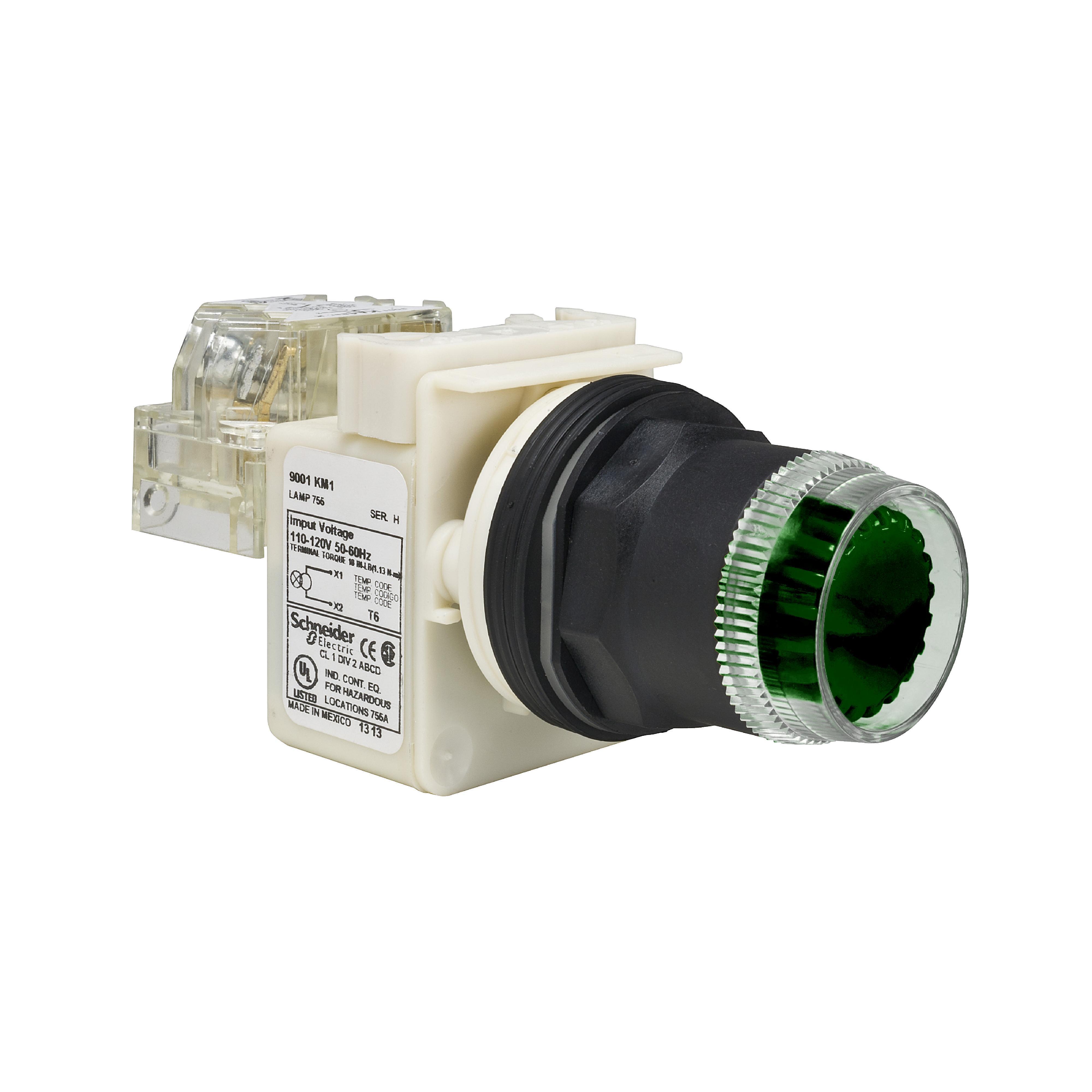 Schneider Electric Harmony™ 9001SK1L1G Illuminated Pushbutton Operator, 1.18 in, Momentary Contact