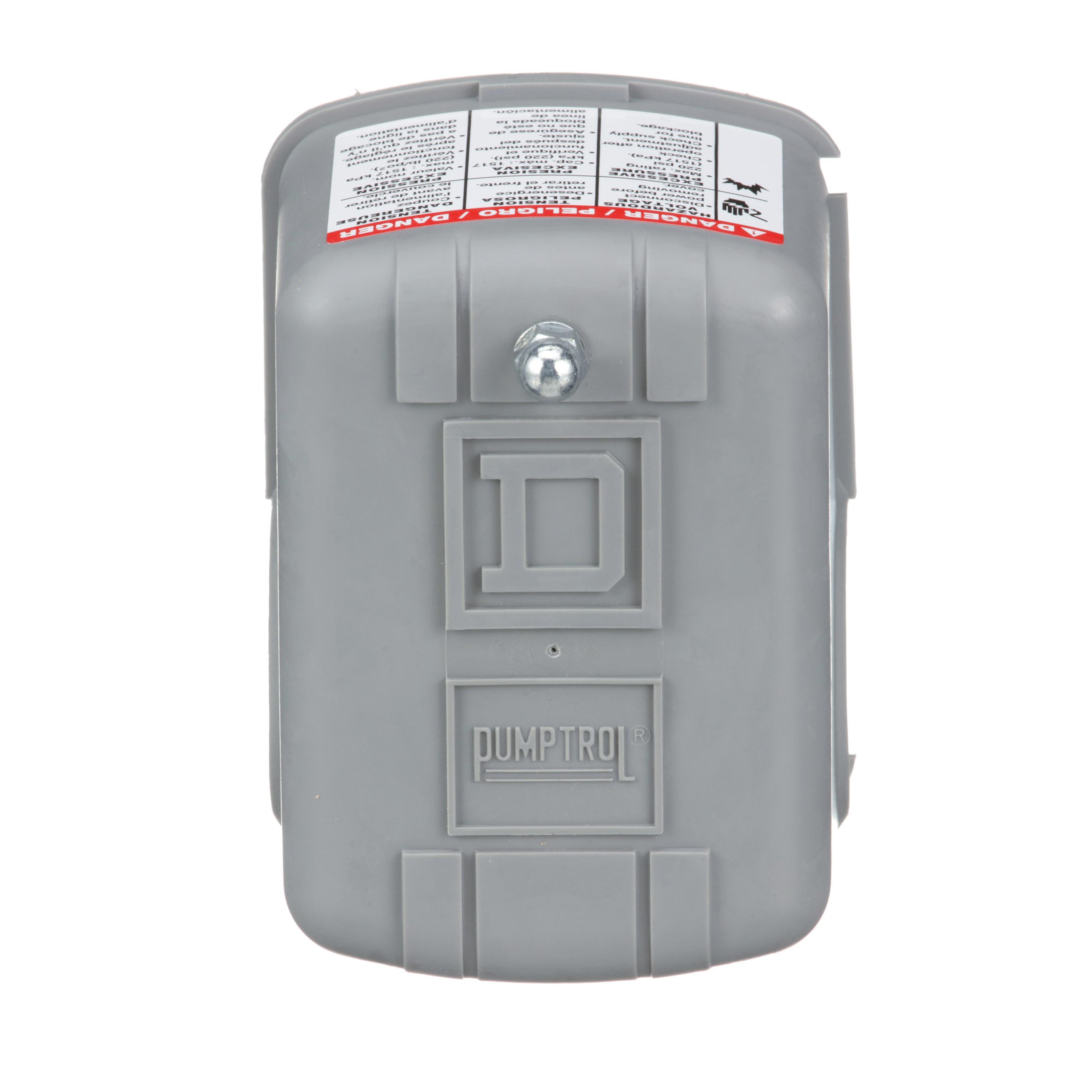 Telemecanique Pumptrol® 9013FSG2J21 Electro-Mechanical Pressure Switch, 10 to 45 psi Pressure, 15 to 30 psi Differential, 2NC DPST-DB Contact, Screw Clamp Connection