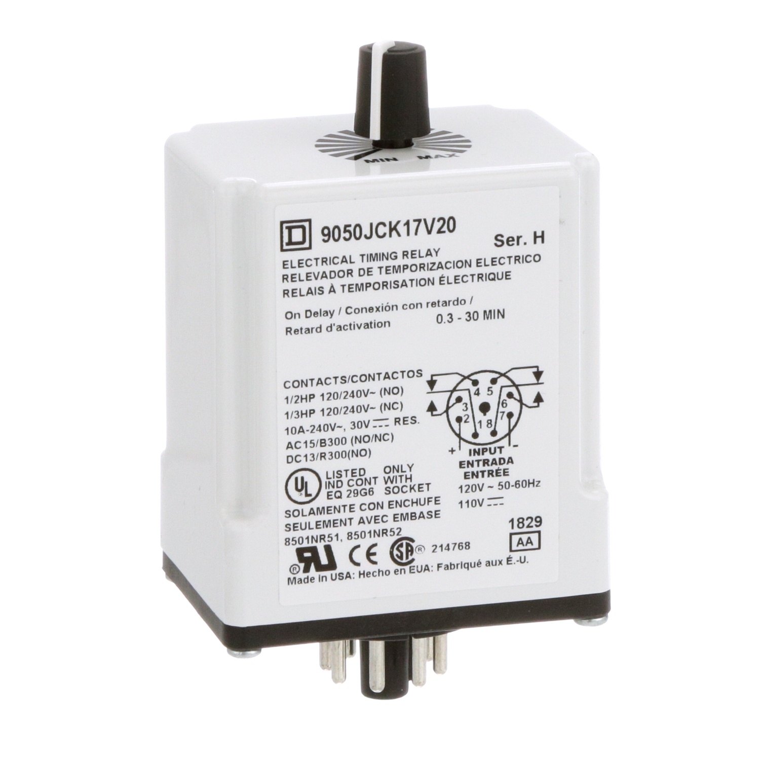 Square D™ 9050JCK17V20 Timing Relays - Fixed Mode Operation