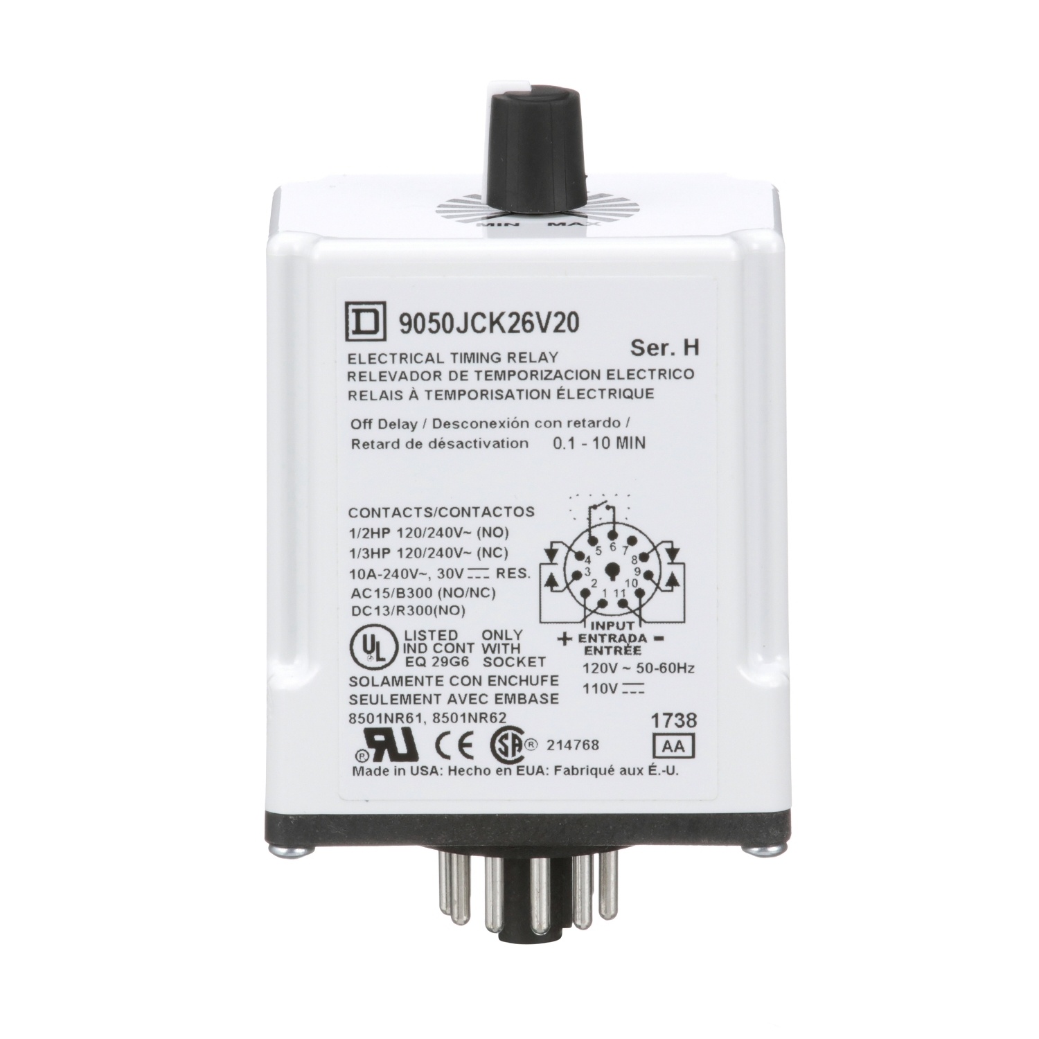 Square D™ 9050JCK26V20 Timing Relays - Fixed Mode Operation
