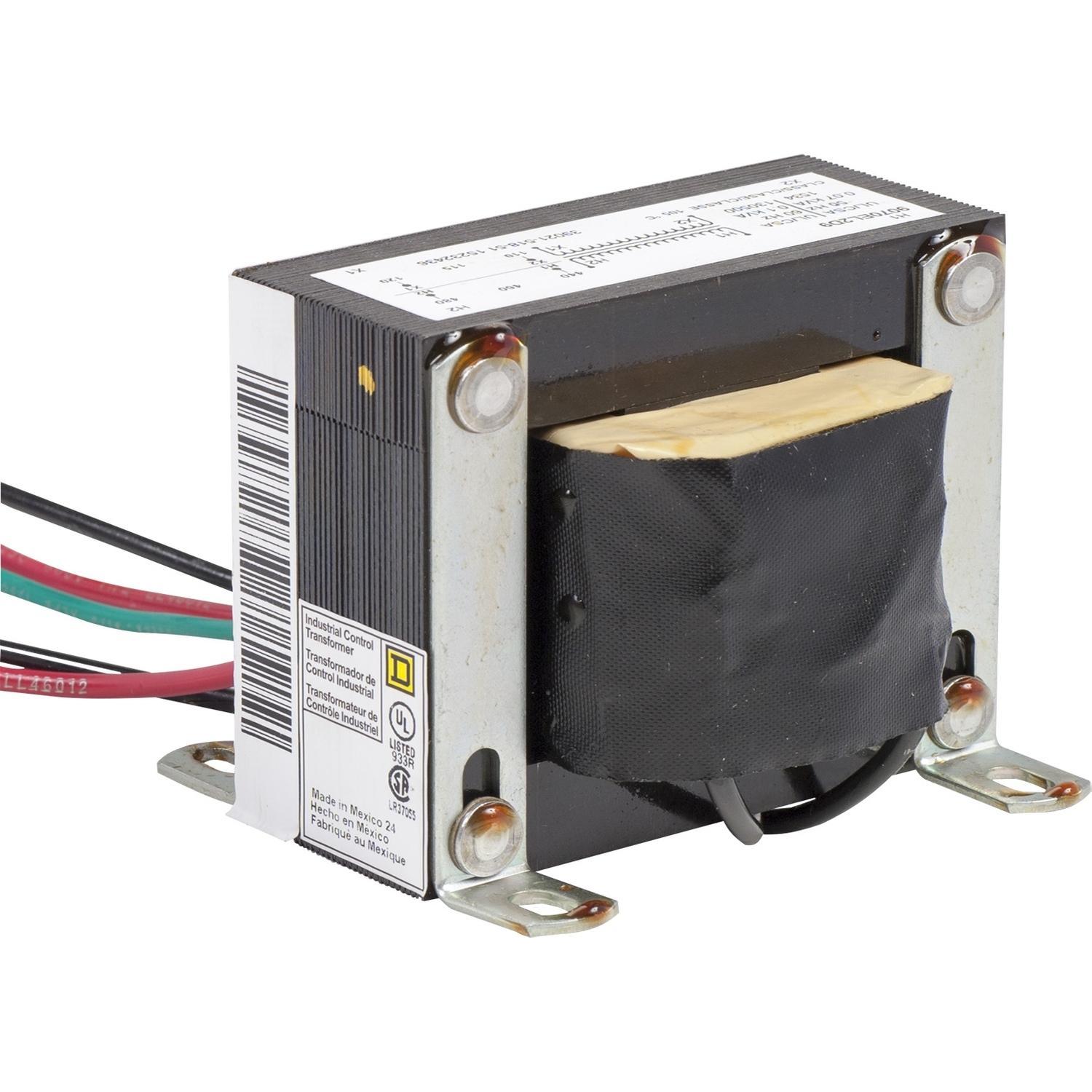 Square D™ 9070EL2D9 Type EL Industrial Wire Wound Control Transformer With 24 in Lead, 440/460/480 V AC Primary, 110/115/120 VAC Secondary, 100 VA Power Rating, 50/60 Hz, 1 Phase
