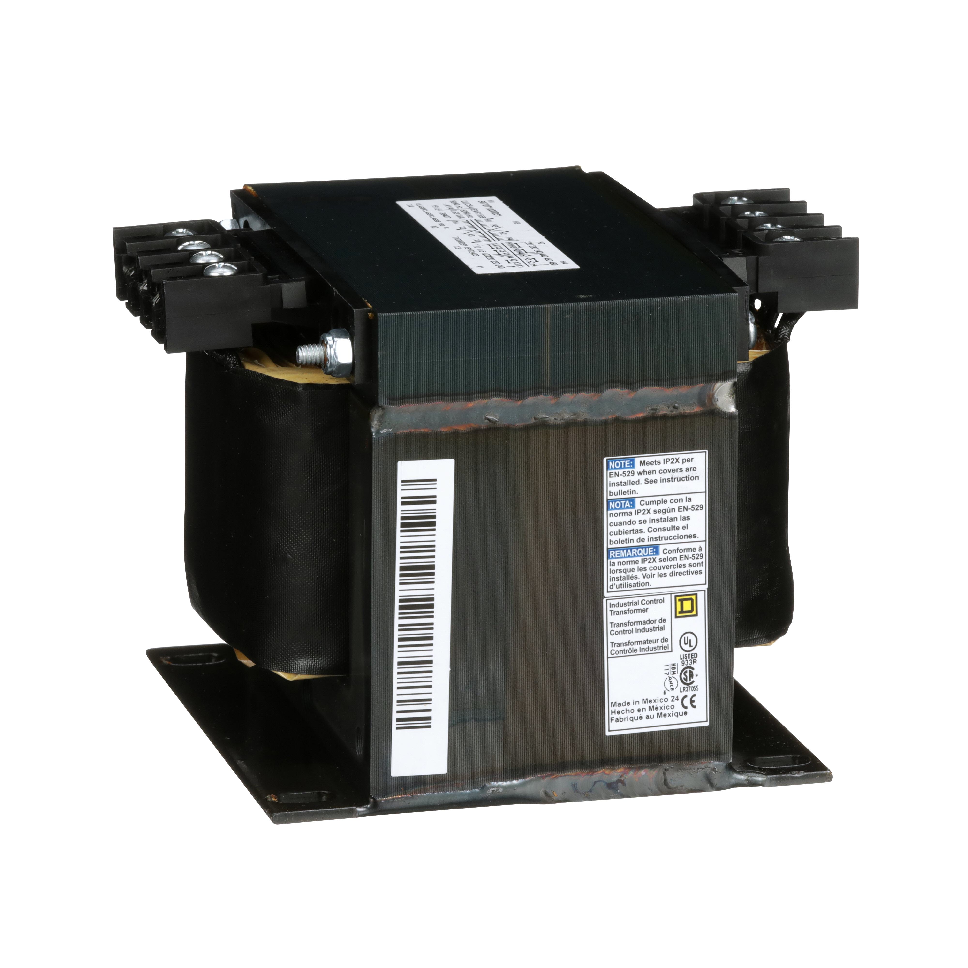 Square D™ 9070T1000D31 Type T Industrial Open Style Control Transformer, 220/480 V AC Primary, 110/240 VAC Secondary, 1000 VA Power Rating, 50/60 Hz, 1 Phase