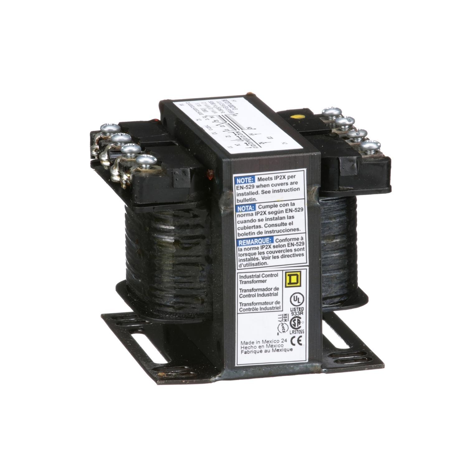 Square D™ 9070T100D13 Type T Open Style Industrial Control Transformer, 120 V AC Primary, 12/24 VDC Secondary, 100 VA Power Rating, 50/60 Hz, 1 Phase